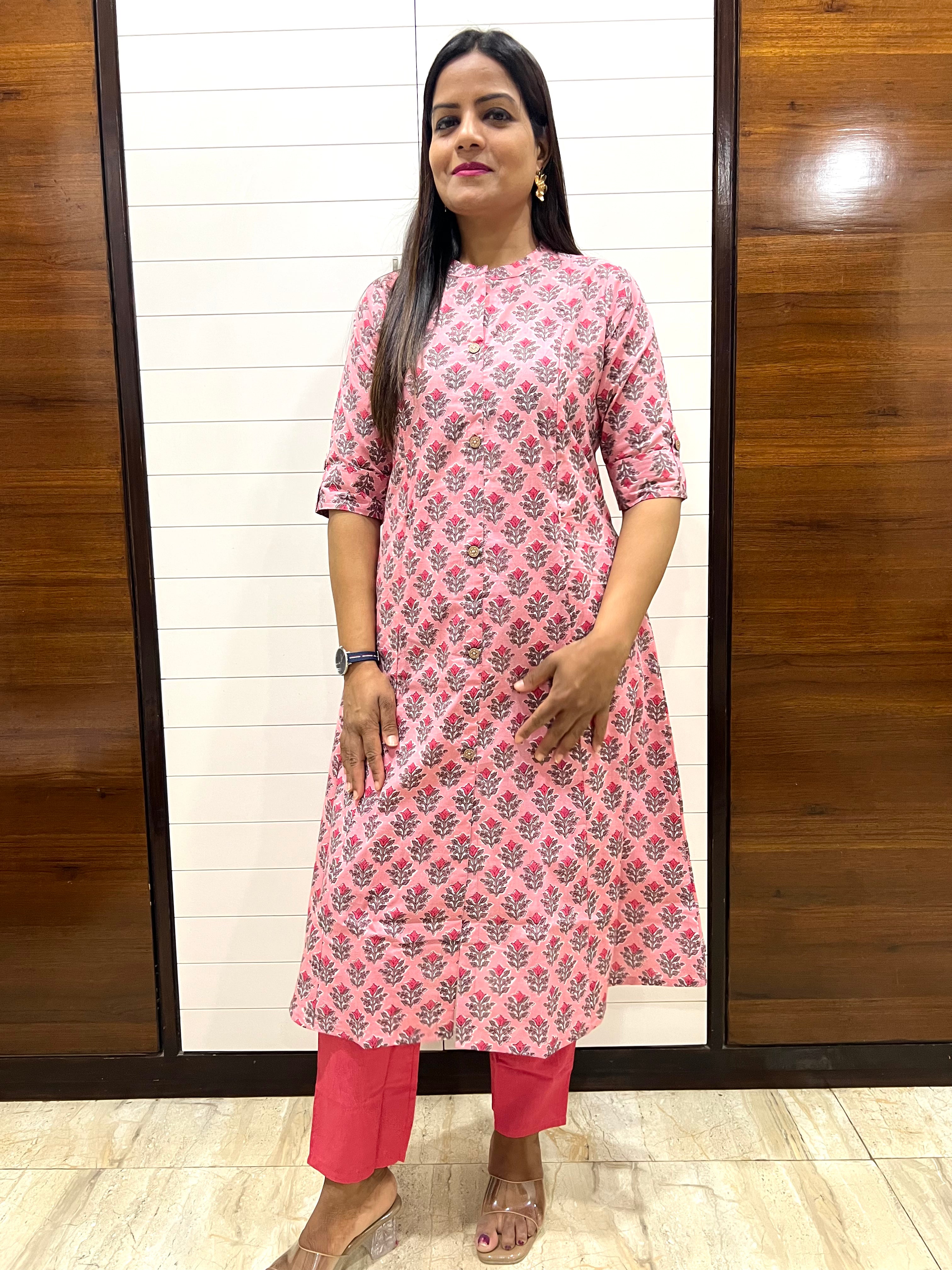 Mumzhug Pink Color Pure Cotton Jaipuri Print Feeding Cord Set with Side Pocket