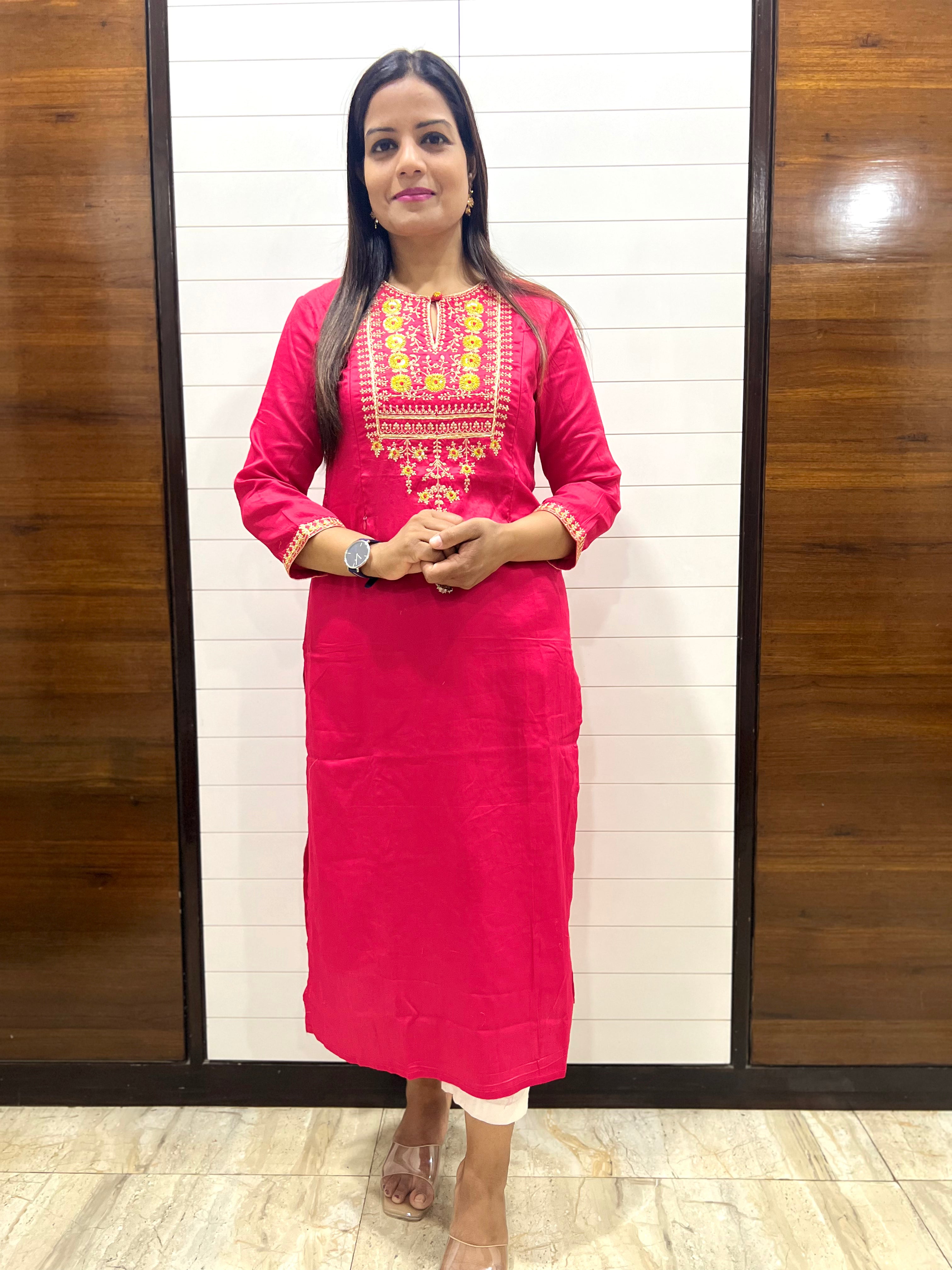 Coral Cotton Silk Feeding Kurta