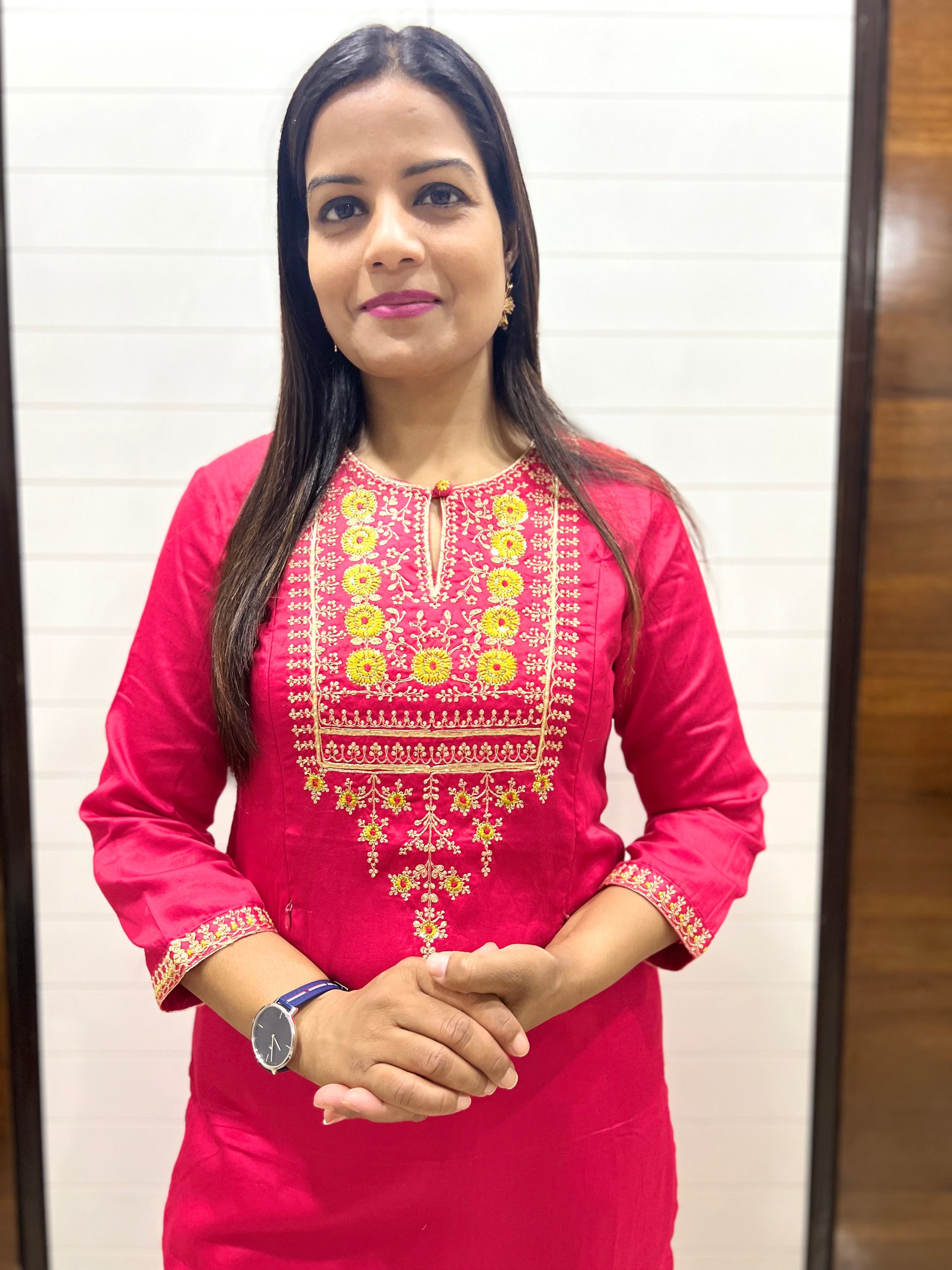 Coral Cotton Silk Feeding Kurta