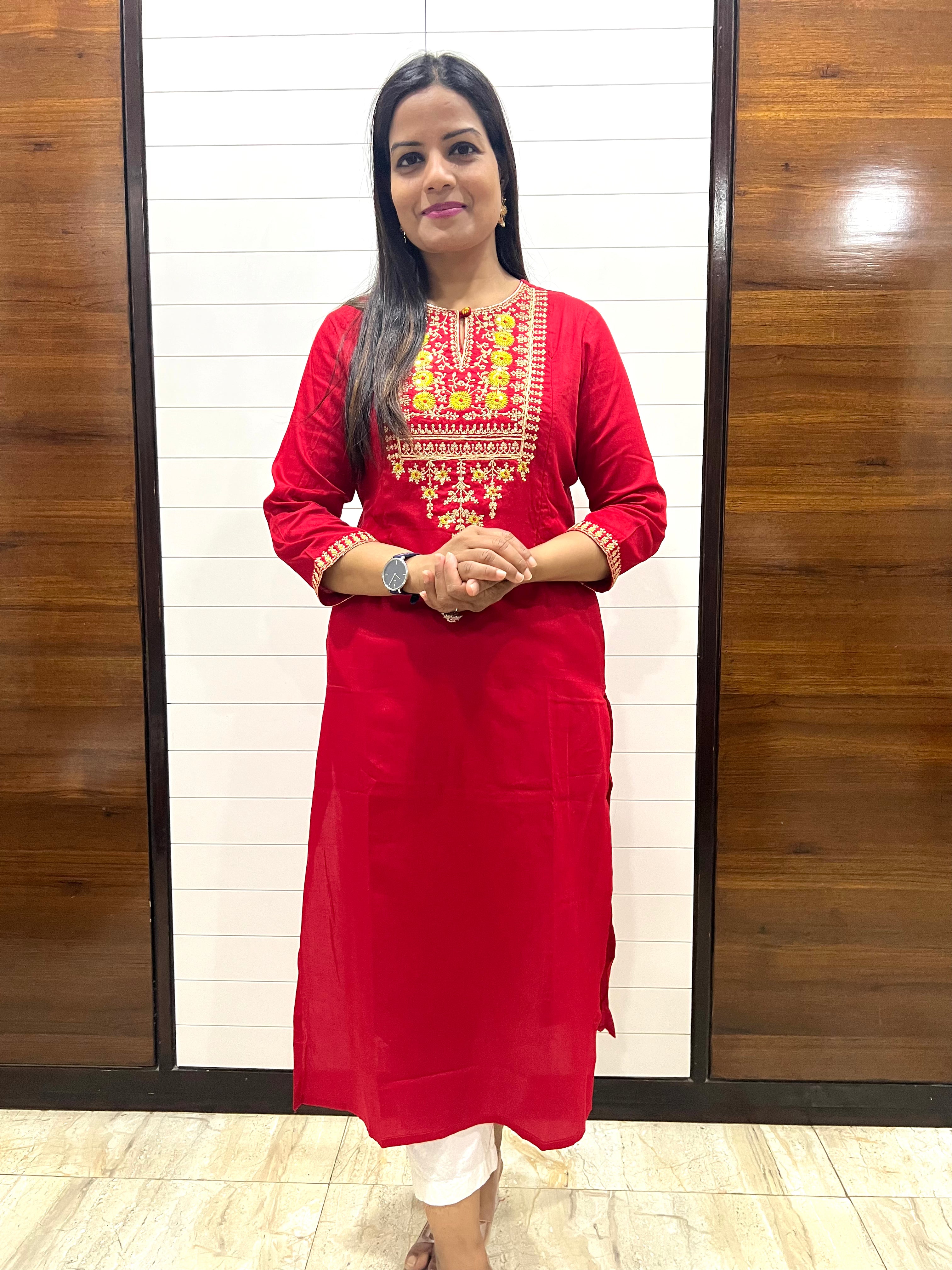 Mumzhug Cotton Silk Embroidered Feeding Kurta