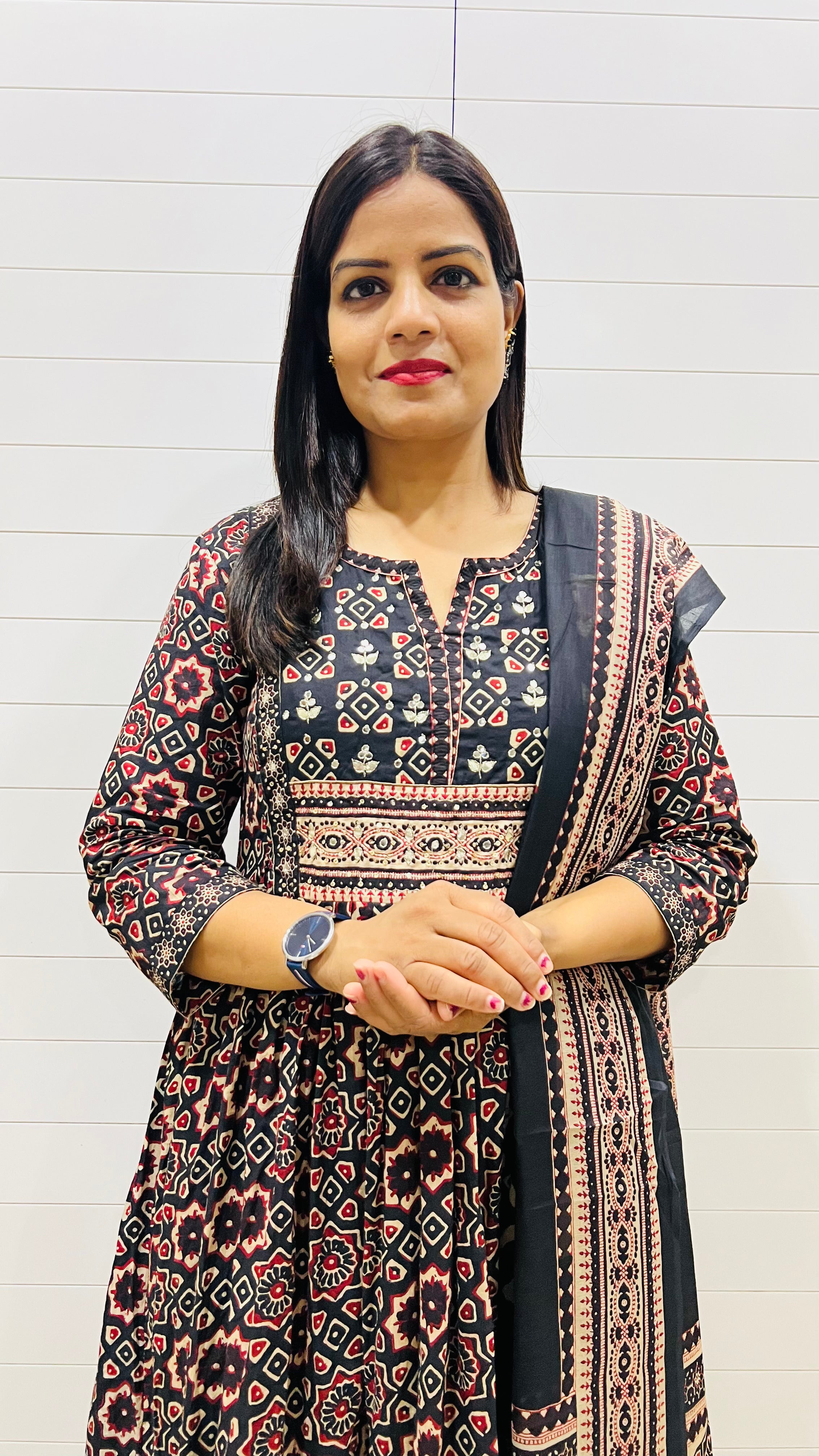 Mumzhug Midnight Bloom Black Pure Cotton Jaipuri Print Embroidered Feeding & Maternity Anarkali Set