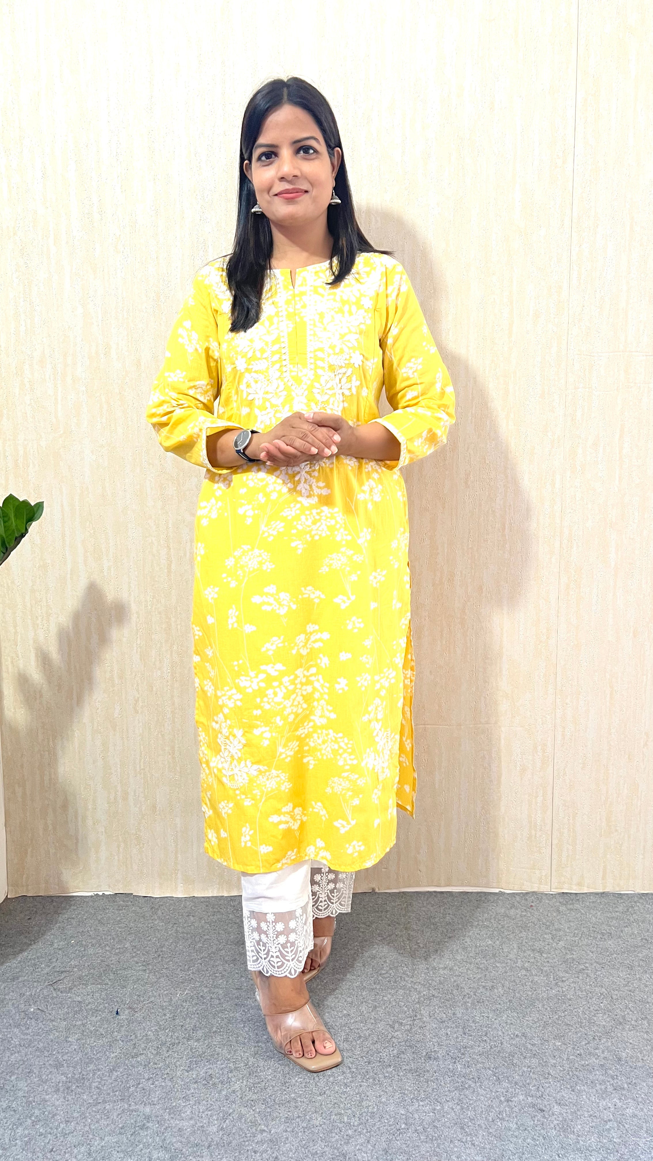 MUMZHUG Sunlit Bloom™ Pure Cotton Mustard Yellow Embroidered Feeding Kurta & Pant Set for Women | Soft Nursing Wear