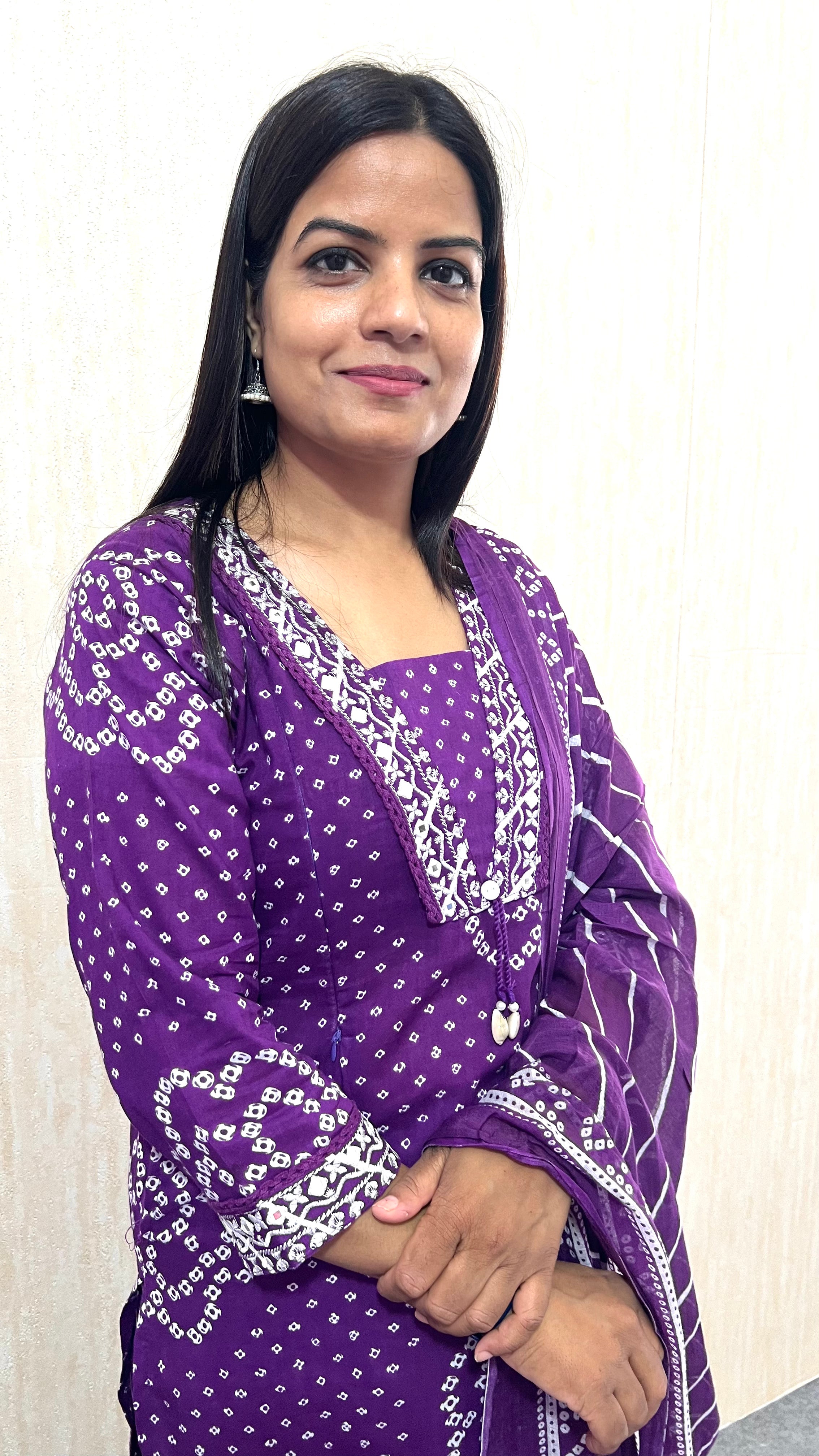 Mumuzhug Varnika Pure Cotton Purple Jaipuri Bandhej Print Feeding Kurta Pant & Dupatta Set for Women | Nursing Friendly Ethnic Wear