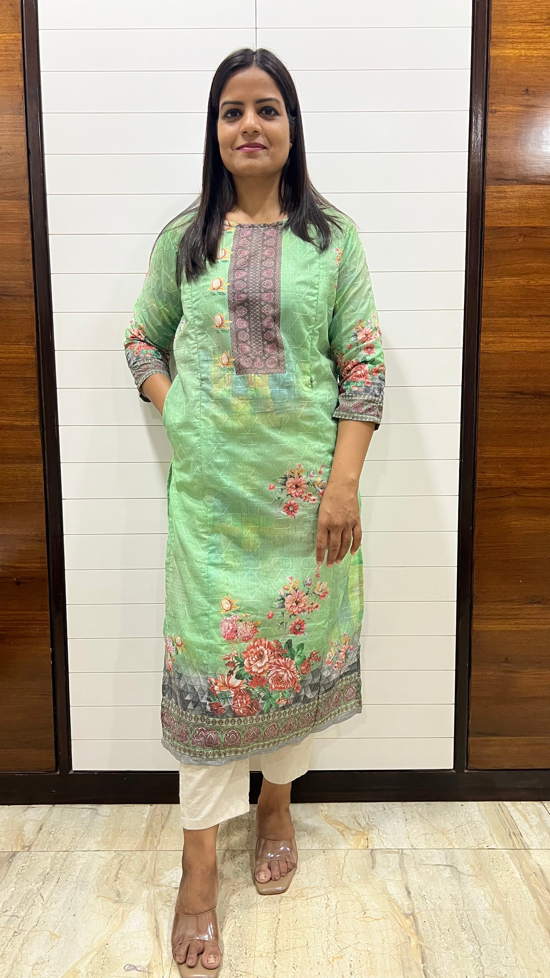 MUMZHUG Green Blend Cotton Digital Print Feeding Kurta | Stylish Maternity & Nursing Wear