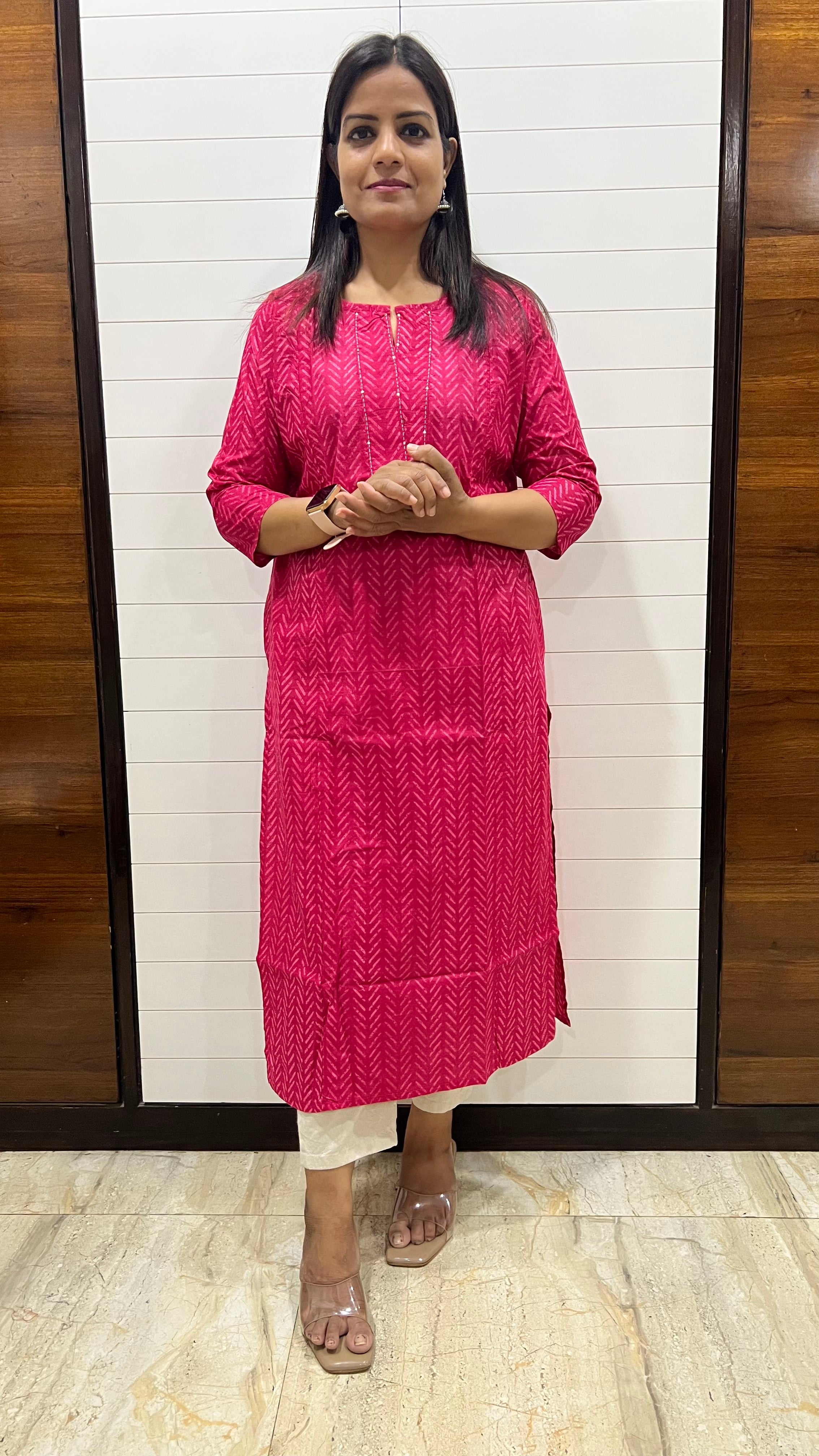 MUMZHUG Fuchsia Pure Cotton Printed Feeding Kurta | Comfortable Maternity & Nursing Wear for Women