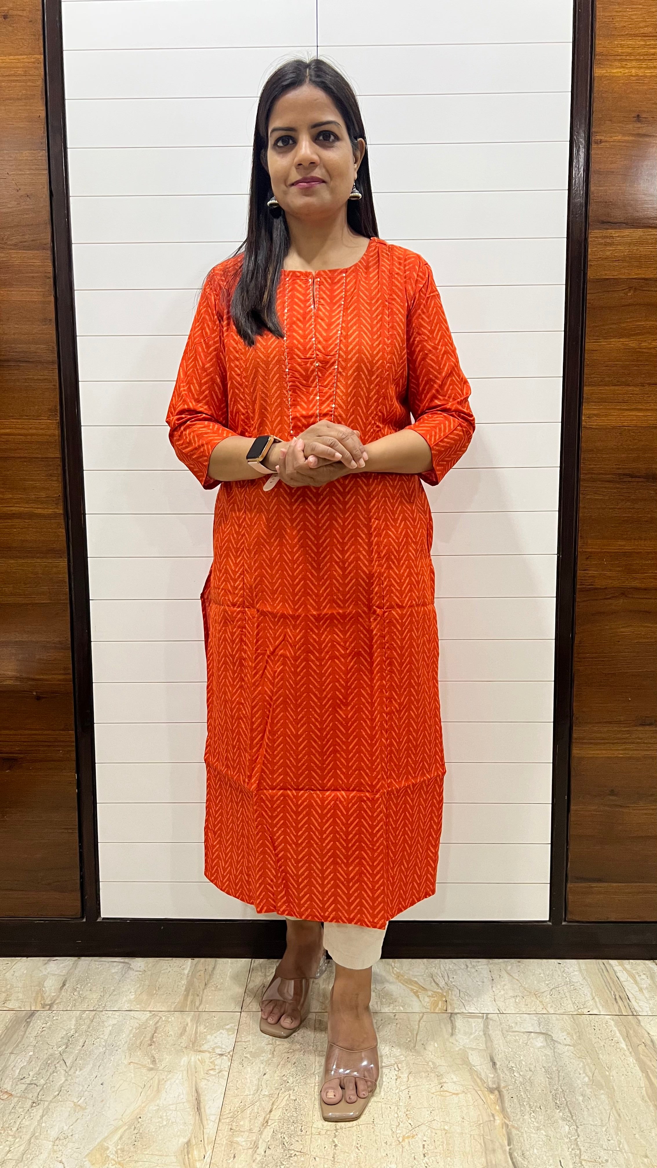 MUMZHUG Rust Orange Pure Cotton Feeding Kurta | Hidden Nursing Zippers | Comfortable Maternity Wear