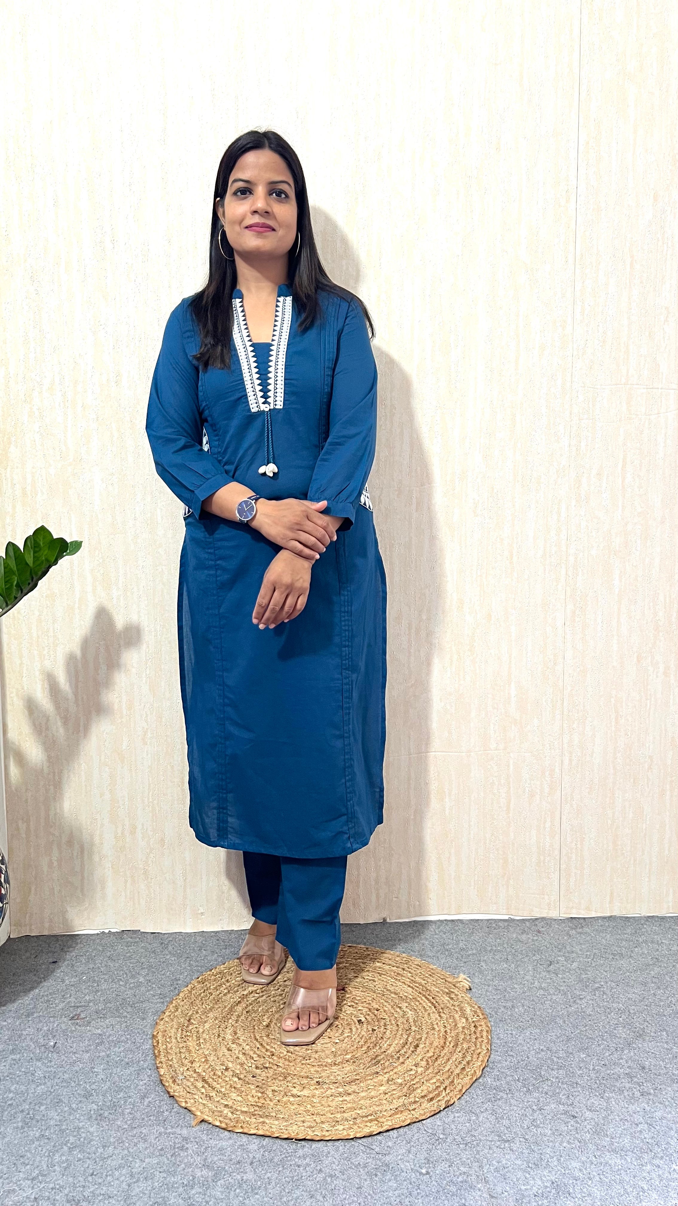 MUMZHUG Sapphire Grace Pure Cotton Blue Embroidered Feeding & Maternity Kurta Pant Set | Nursing Kurta with Concealed Zippers | Soft & Breathable Cotton Co-ord Set