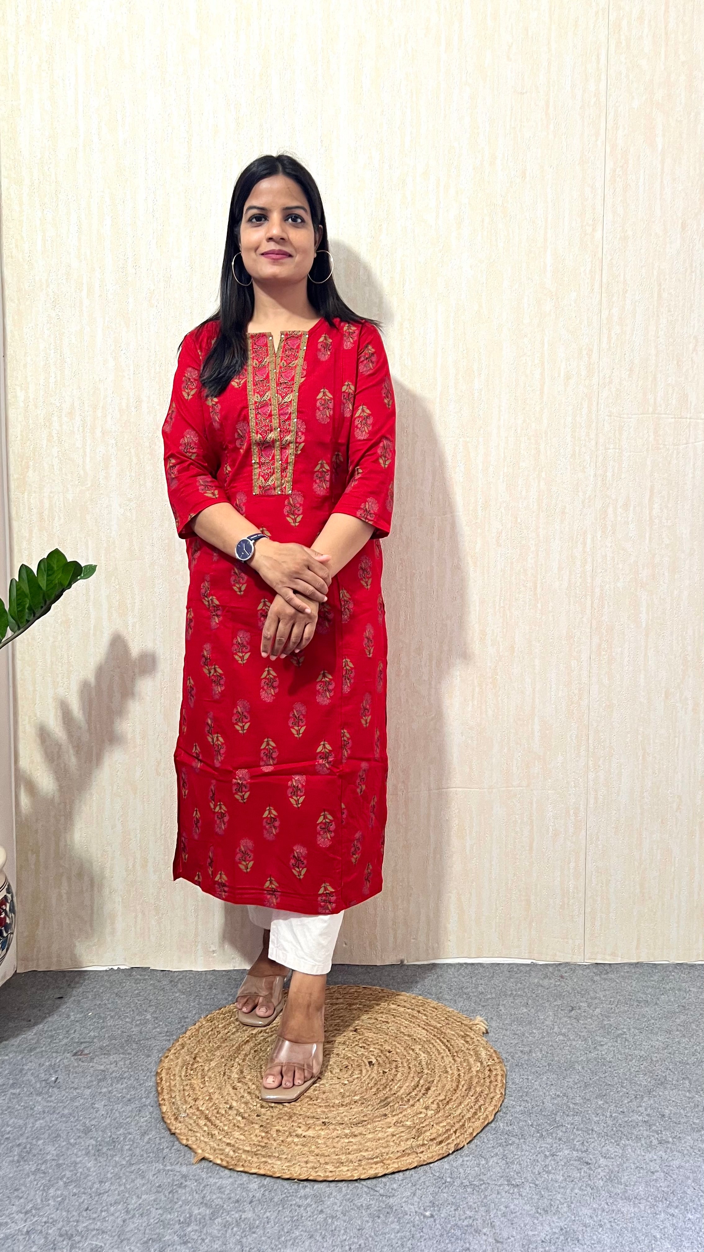 MUMZHUG Pure Cotton Red Jaipuri Print Feeding Kurta | Nursing Kurta with Concealed Zippers | Soft & Breathable Maternity Wear