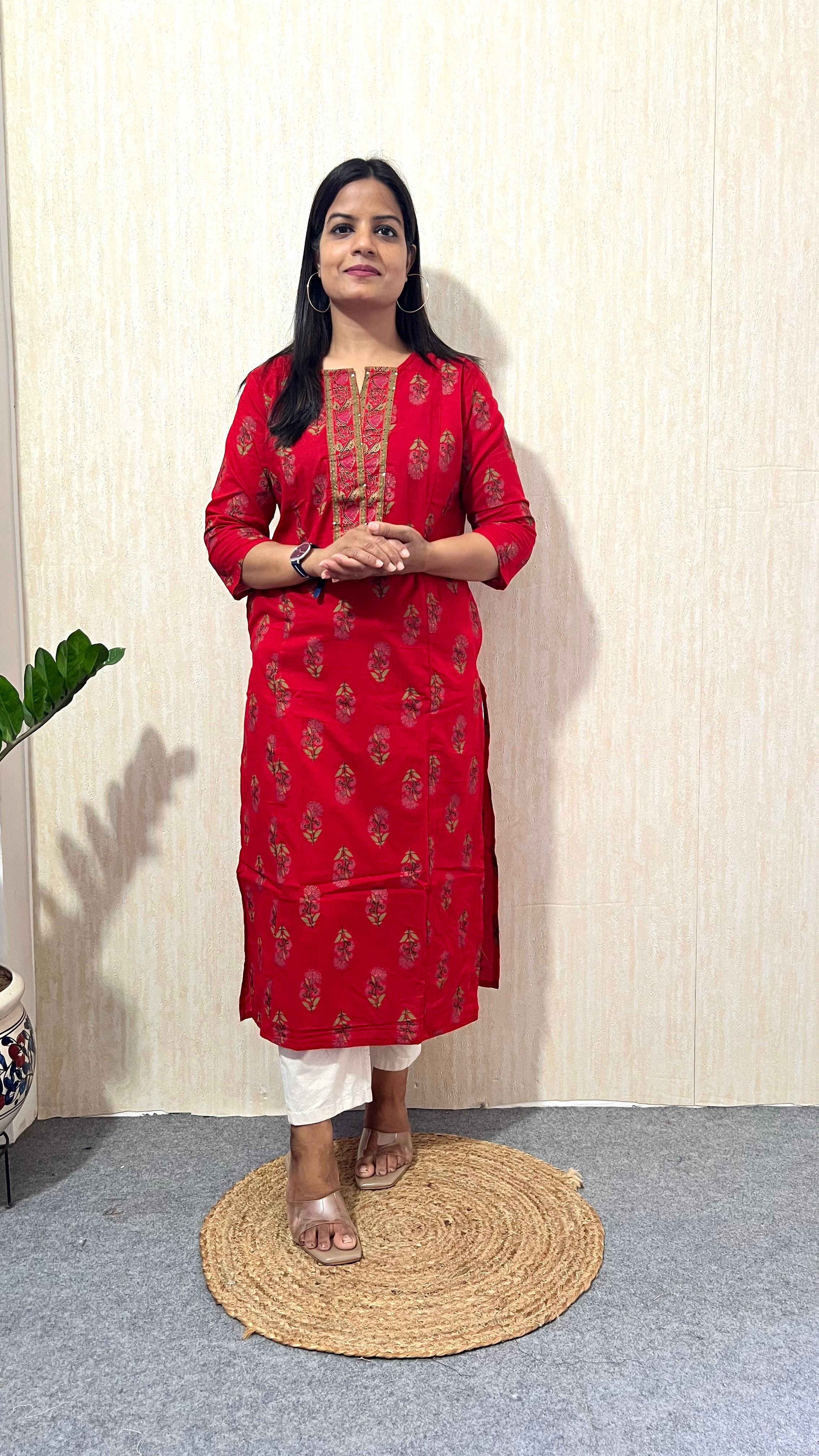 MUMZHUG Pure Cotton Red Jaipuri Print Feeding Kurta | Nursing Kurta with Concealed Zippers | Soft & Breathable Maternity Wear