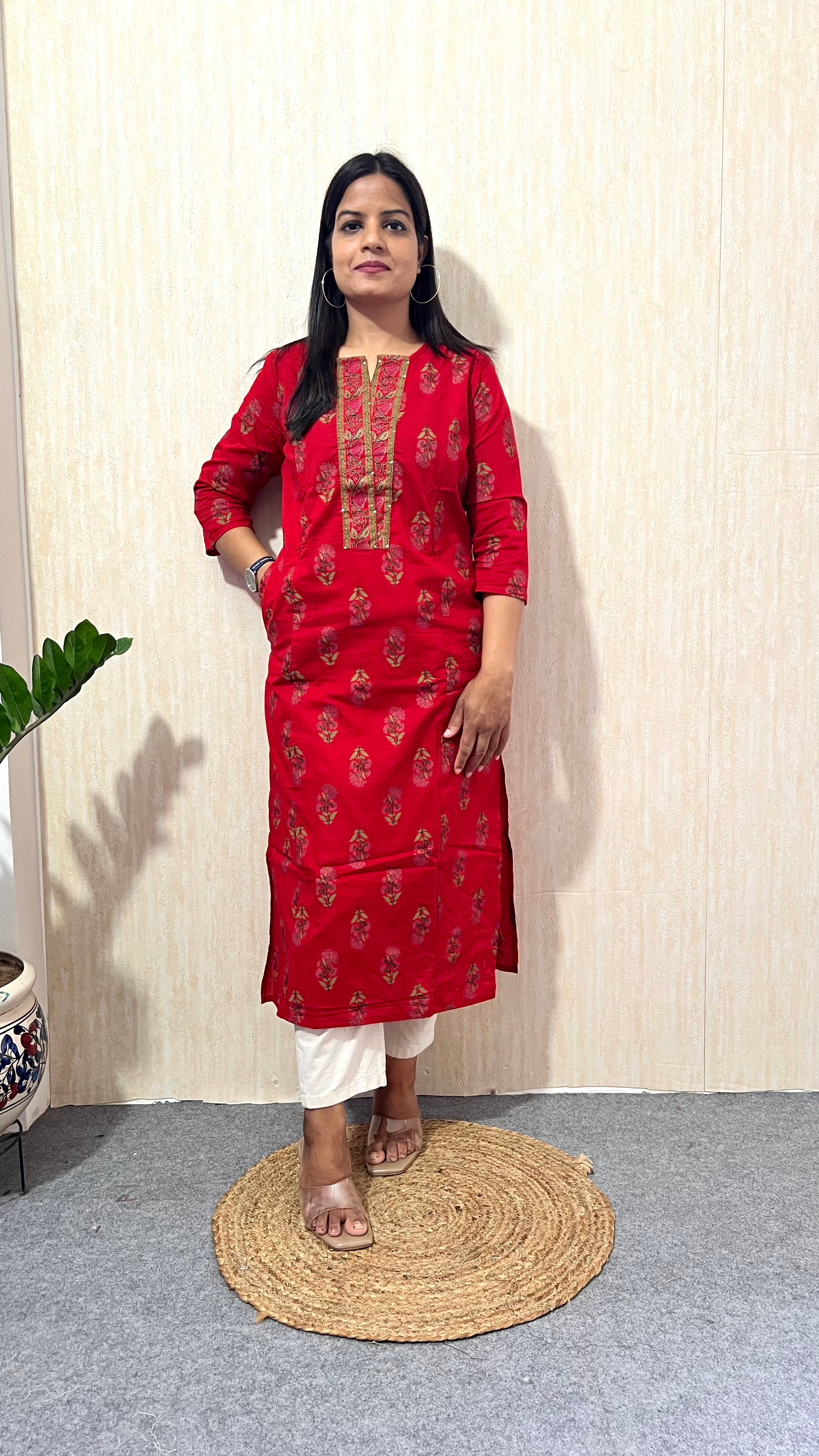 MUMZHUG Pure Cotton Red Jaipuri Print Feeding Kurta | Nursing Kurta with Concealed Zippers | Soft & Breathable Maternity Wear