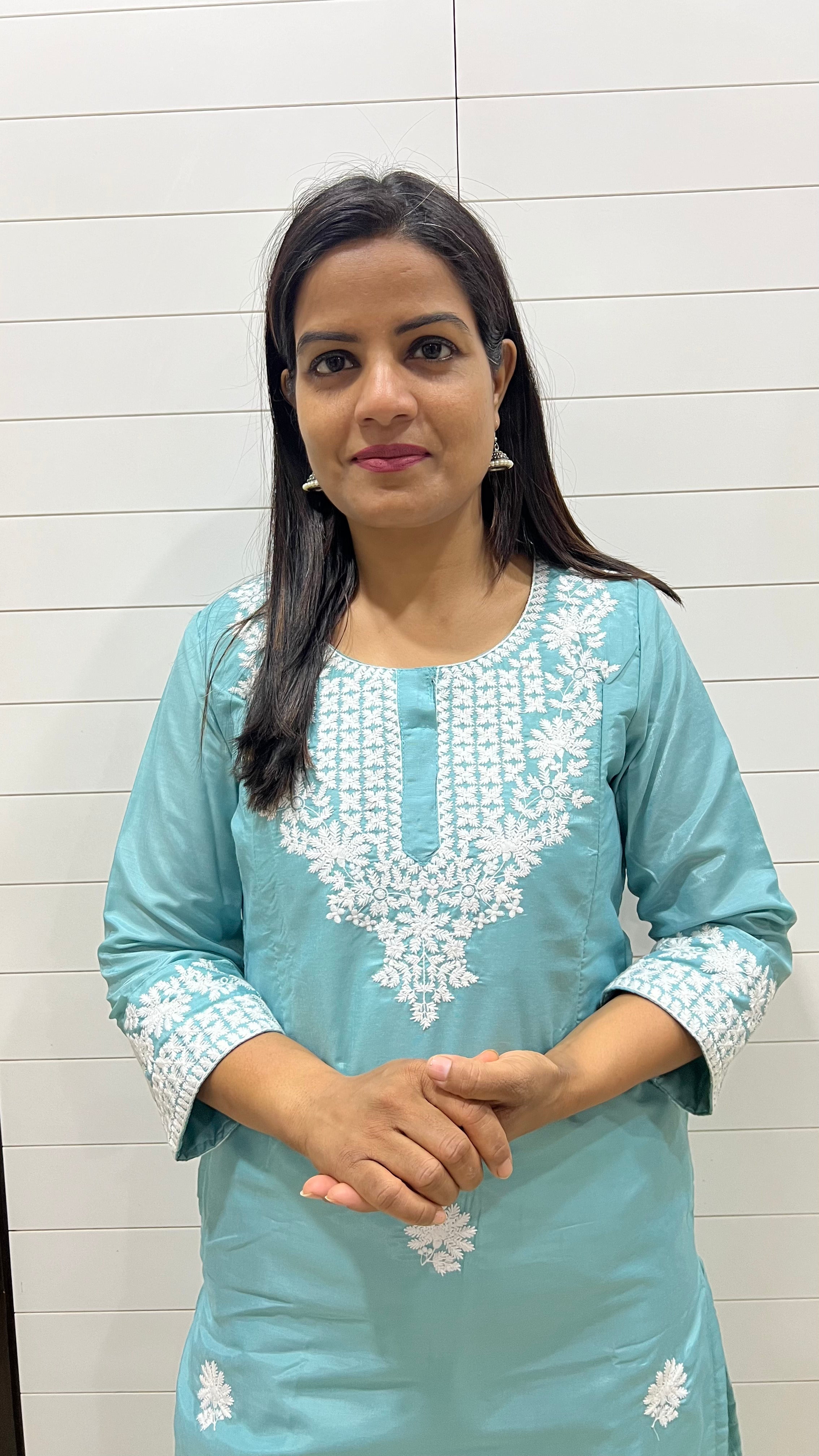 MUMZHUG Roman Silk Embroidered Feeding Kurta with Attached Lining – Sky Blue Maternity & Nursing Kurta for Women