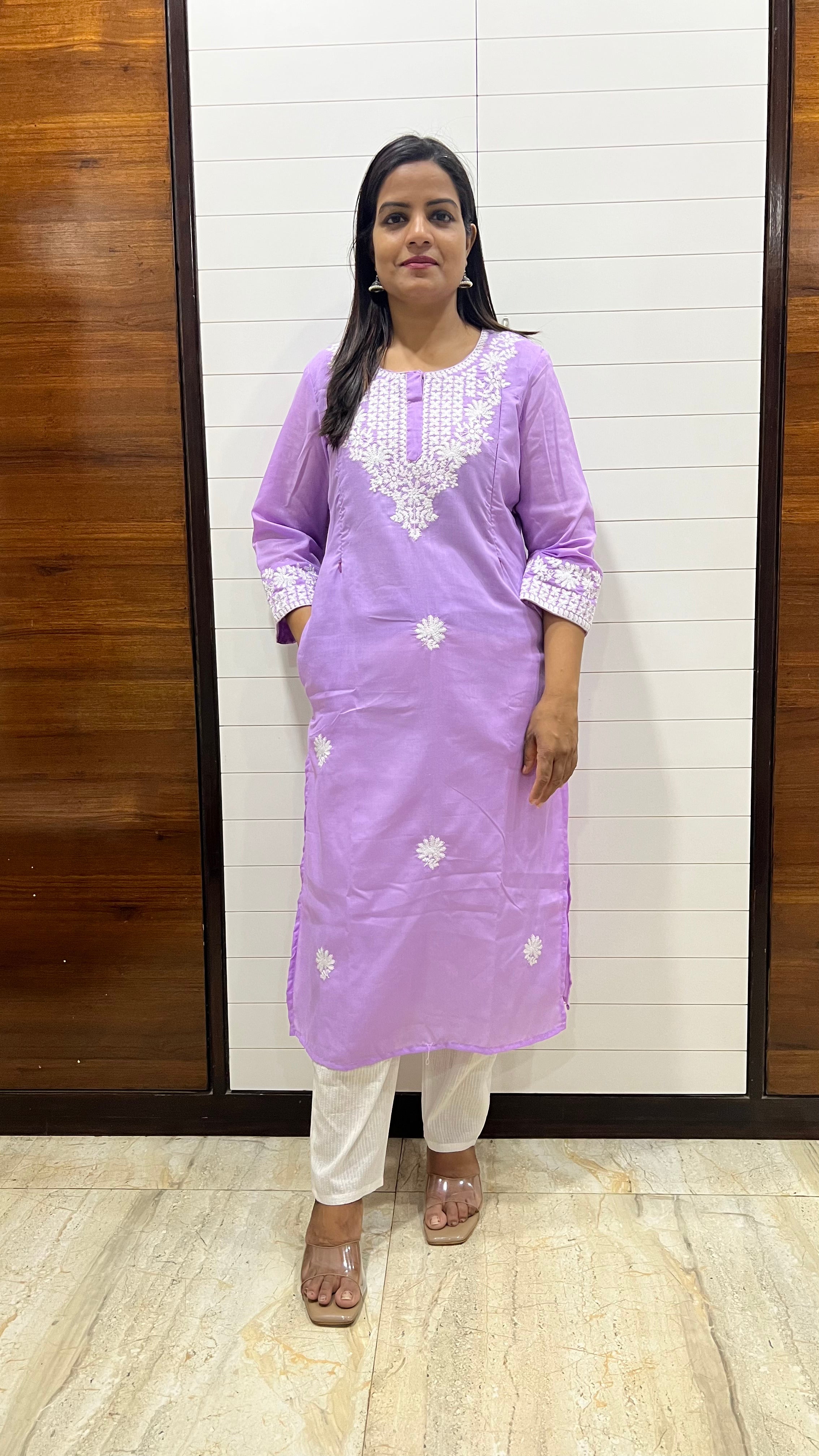 MUMZHUG Blend Cotton Embroidered Feeding Kurta with Attached Lining – Lavender Maternity & Nursing Kurta for Women