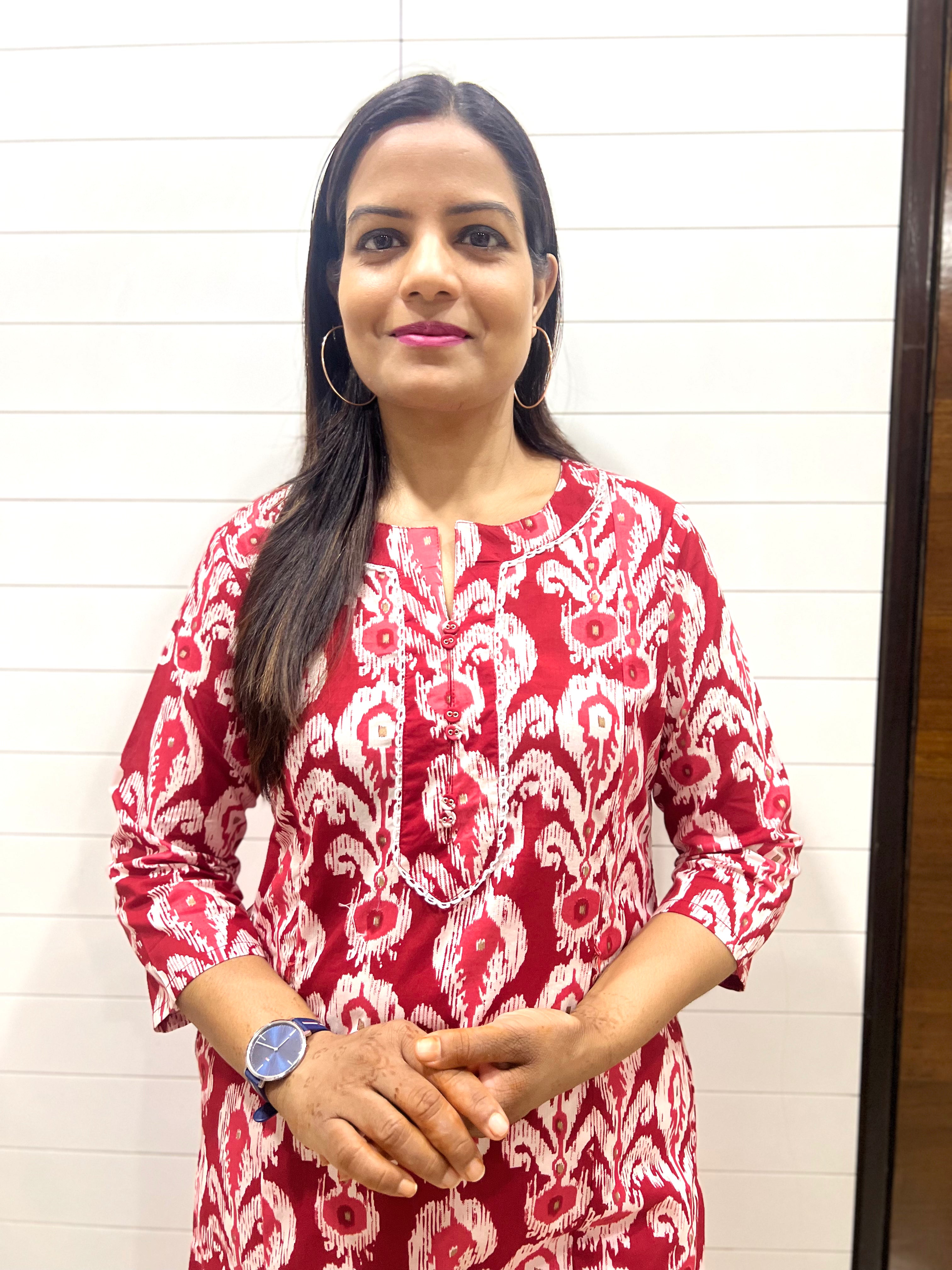 Mumzhug Red Colored Ikkat Print Pure Cotton Feeding Kurta