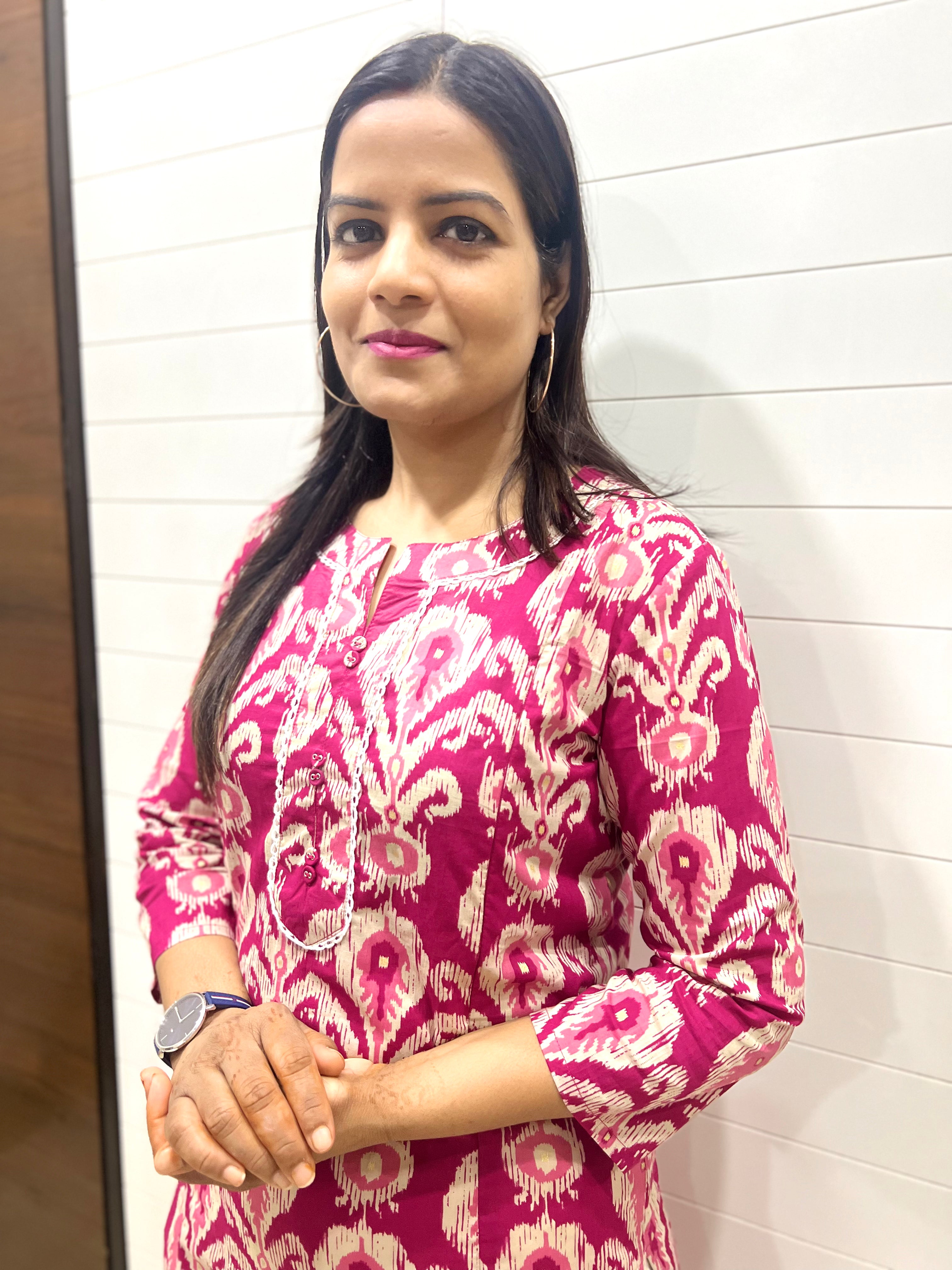 Mumzhug Pink Colored Ikkat Print Pure Cotton Feeding Kurta
