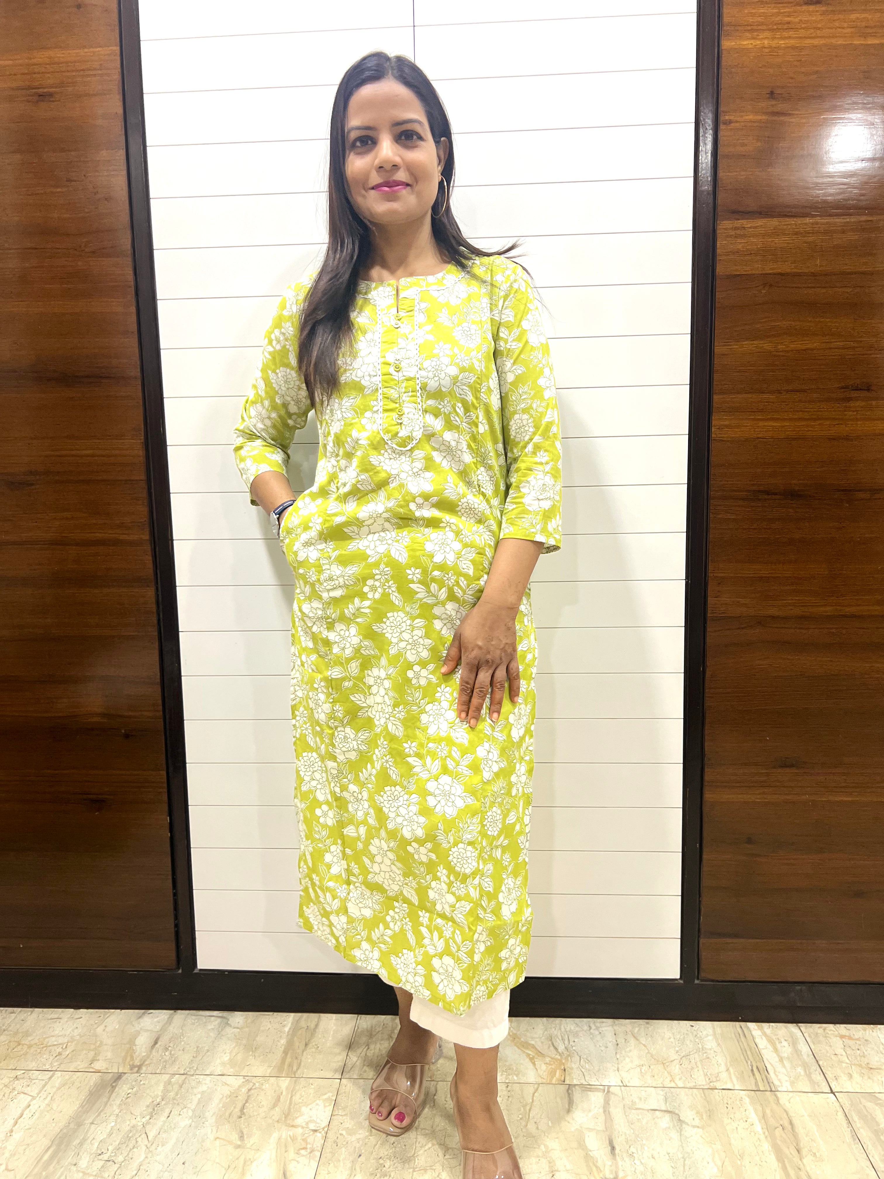 Mumzhug Pista Flowered Print Pure Cotton Feeding Kurta