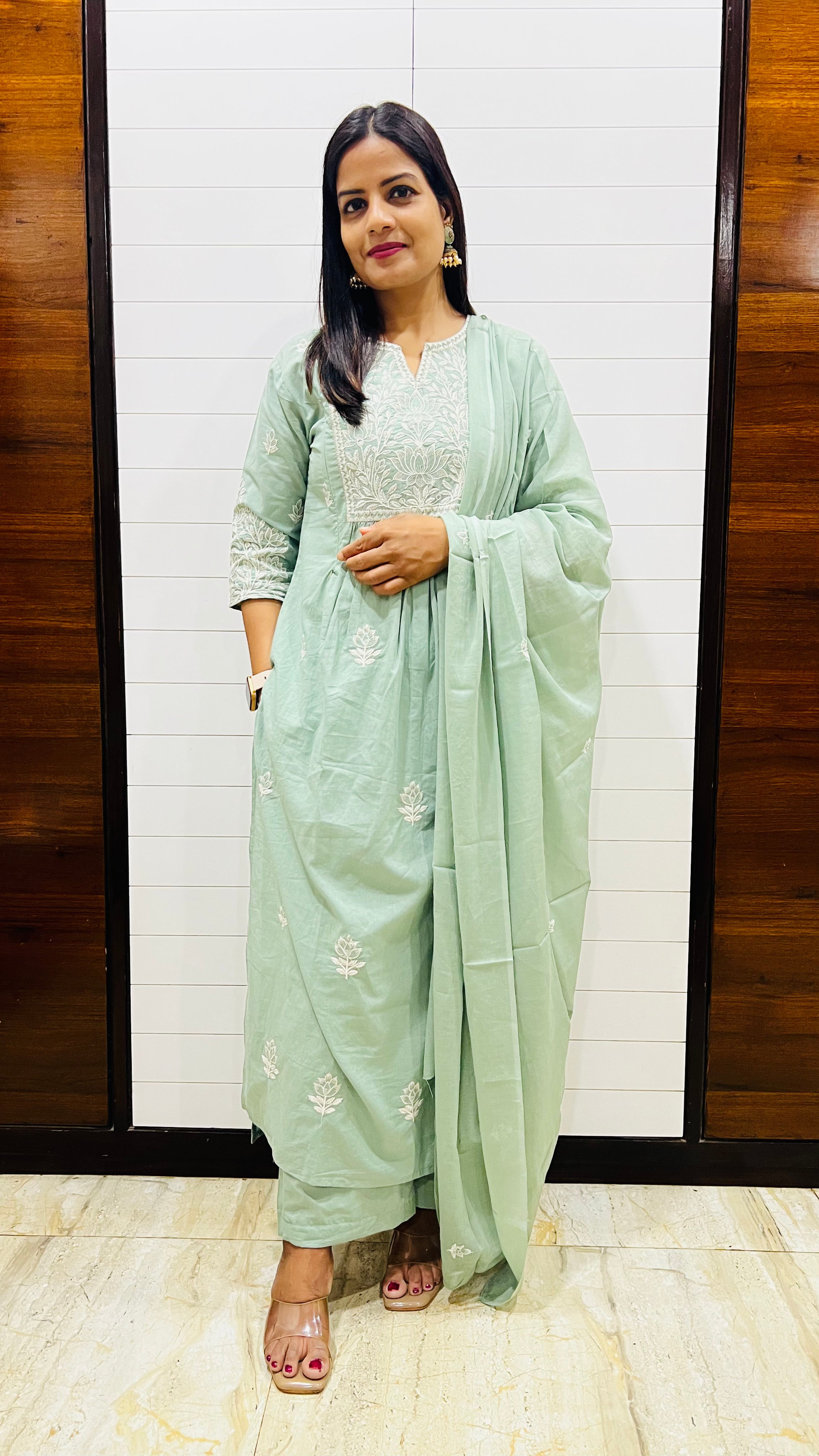 MUMZHUG Pure Cotton Aqua Embroidered Feeding & Maternity Kurta Pant with Dupatta Set | Soft Cotton Nursing Ethnic Wear for Women