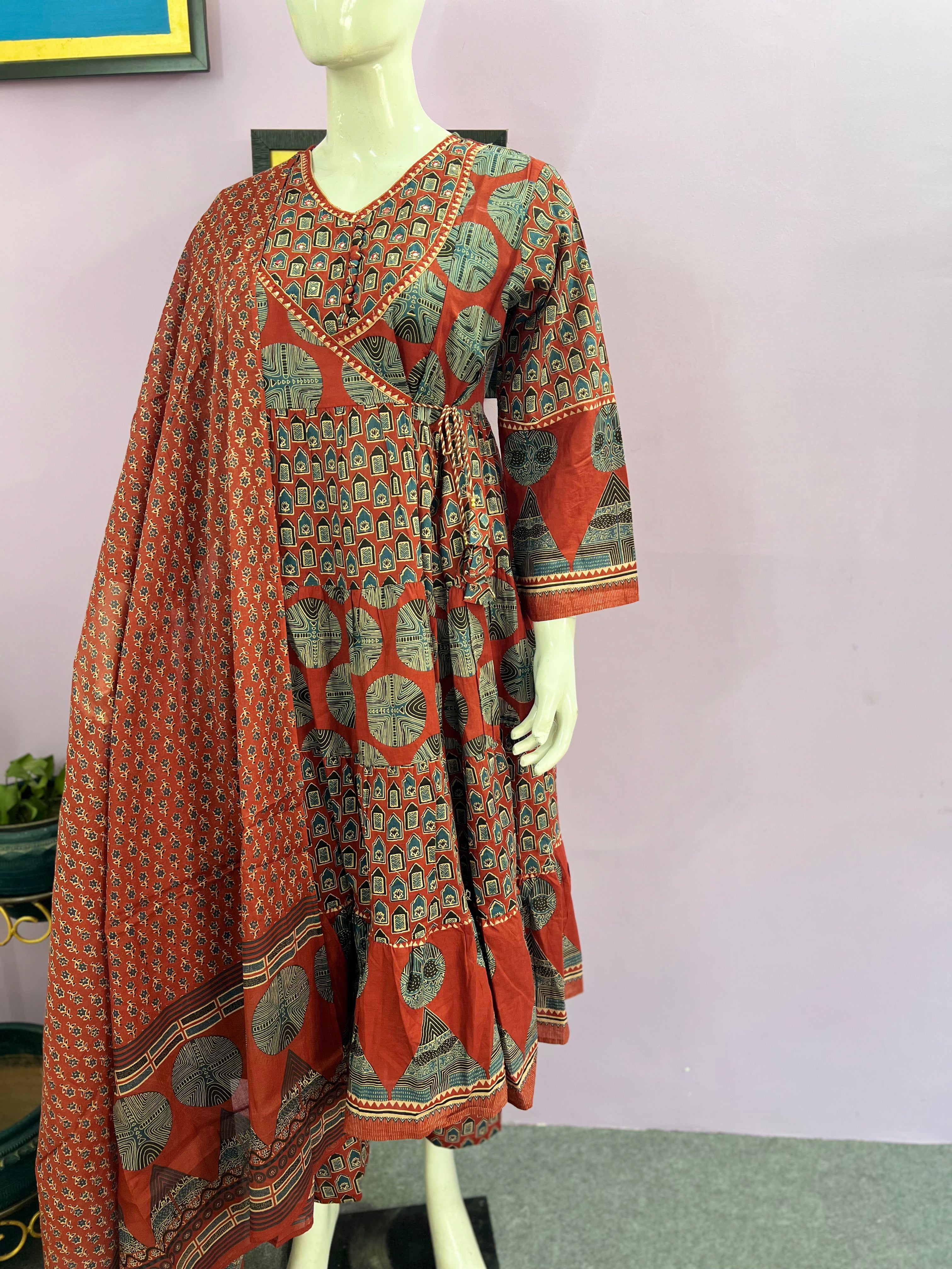 Pure Cotton Flared Anarkali With Pant and Dupatta for Feeding and Maternity Purpose