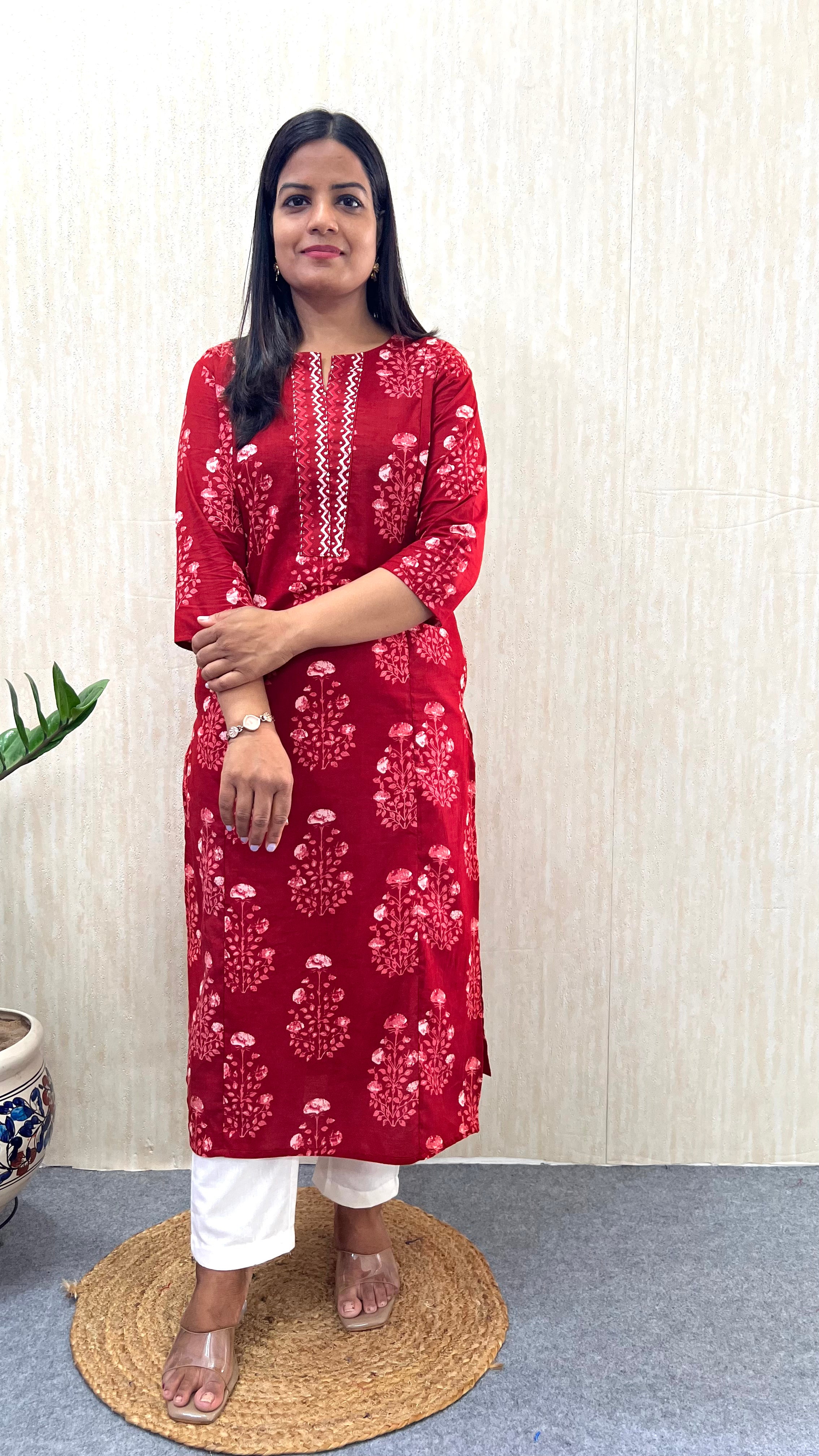 MUMZHUG Pure Cotton Jaipuri Print Feeding Kurta – Red Floral | Maternity & Nursing Wear