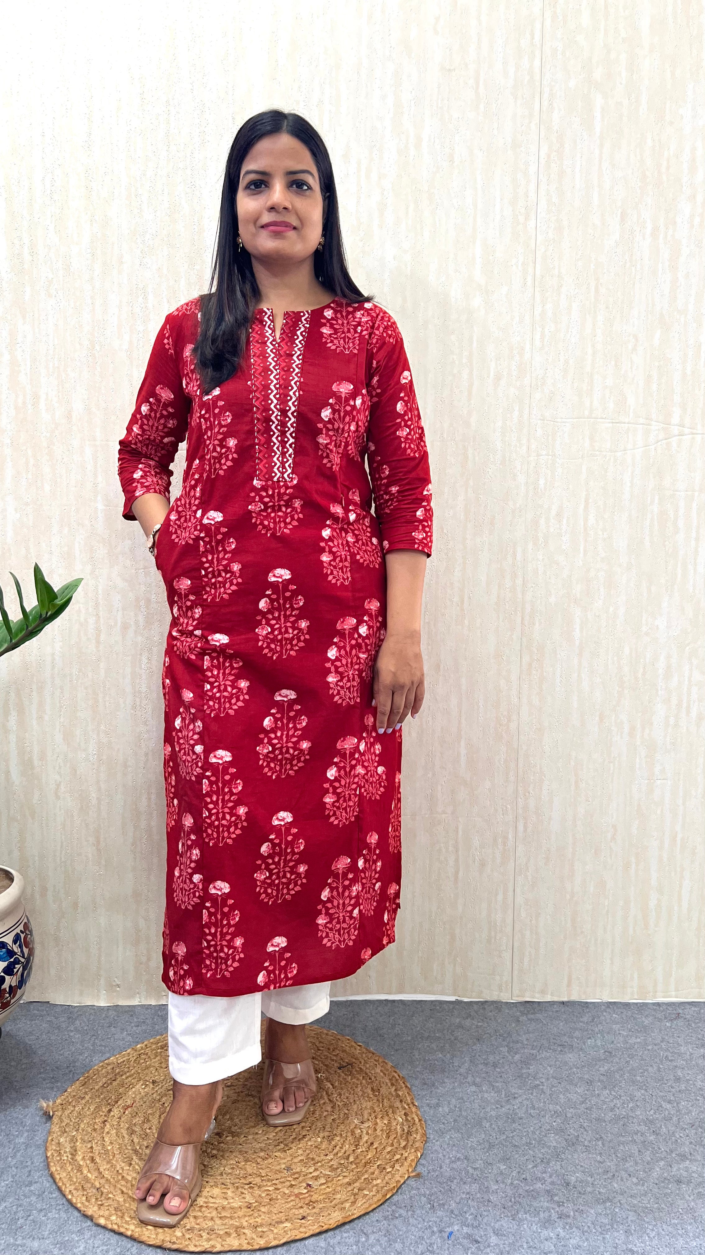 MUMZHUG Pure Cotton Jaipuri Print Feeding Kurta – Red Floral | Maternity & Nursing Wear