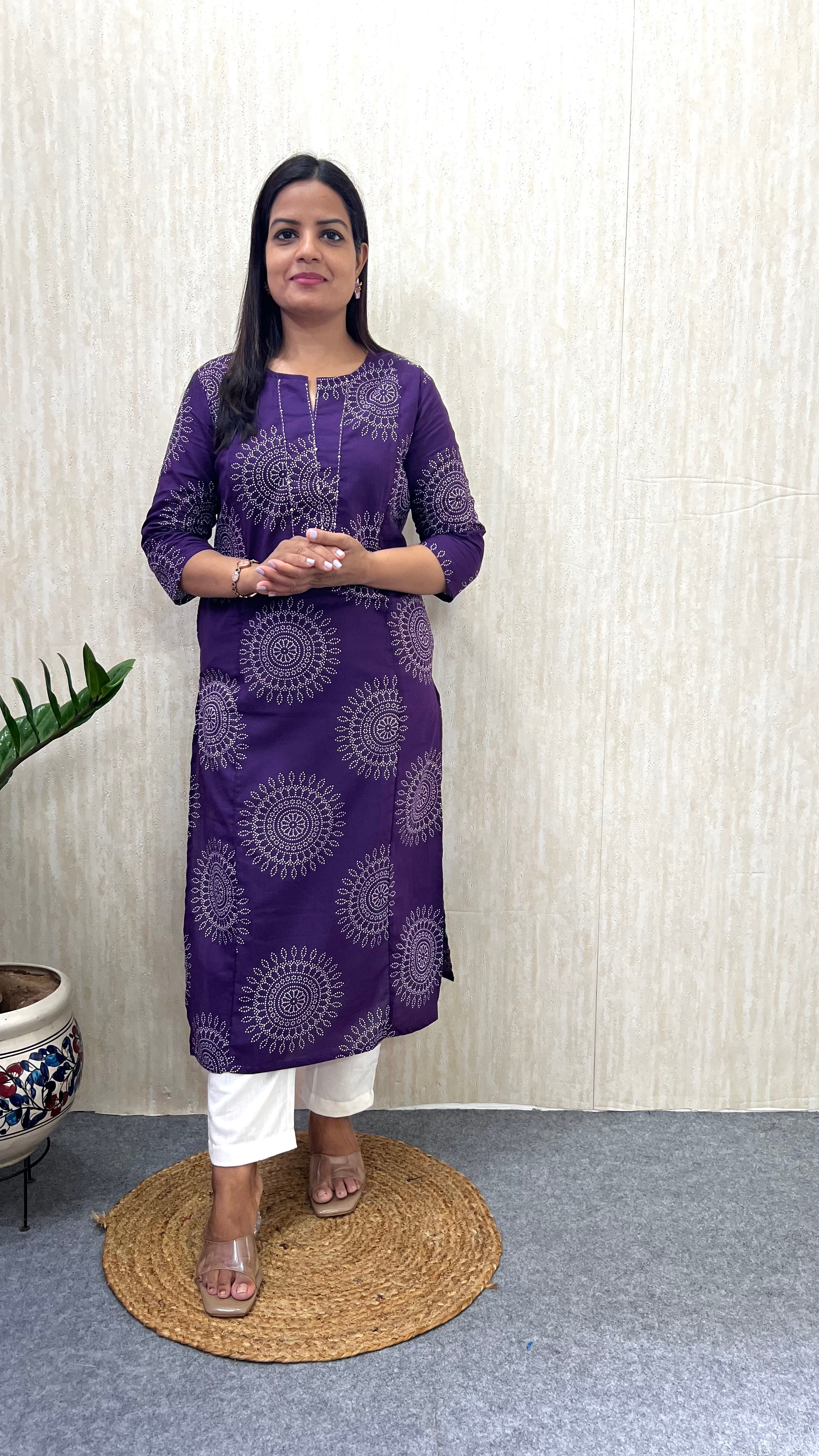 MUMZHUG Pure Cotton Jaipuri Print Feeding Kurta โ Royal Purple | Maternity & Nursing Wear