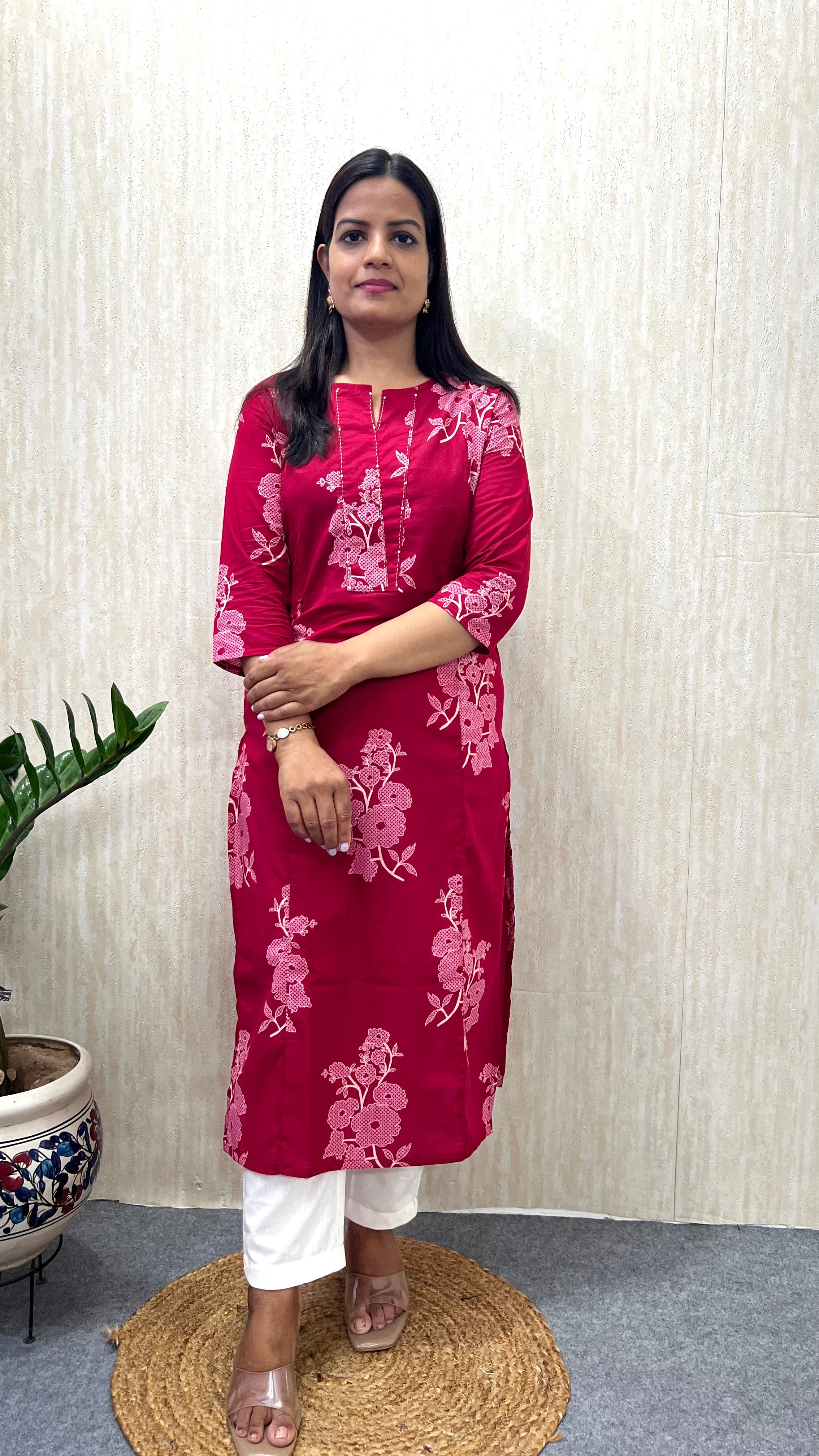 MUMZHUG Pure Cotton Jaipuri Print Feeding Kurta – Tomato Red Floral | Maternity & Nursing Wear