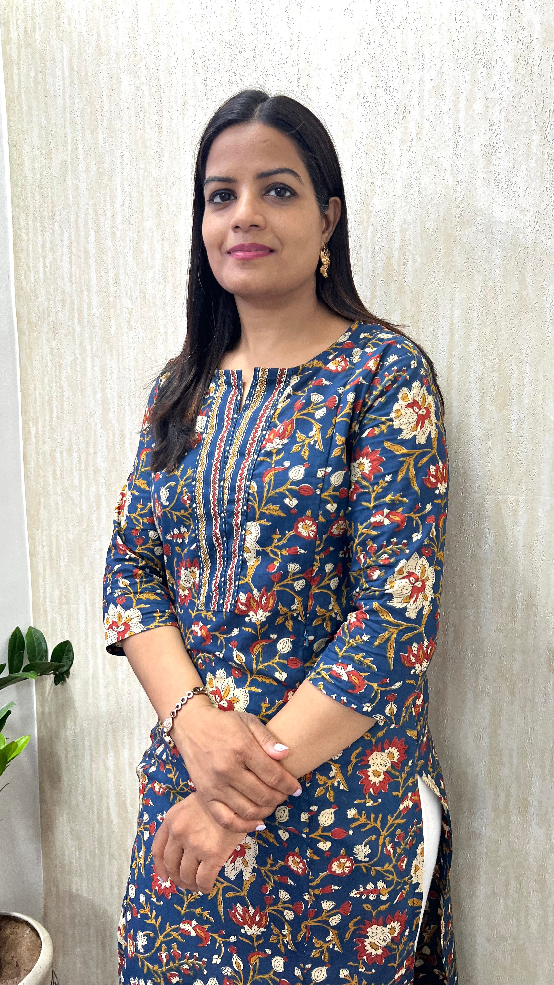 MUMZHUG Pure Cotton Jaipuri Print Feeding Kurta โ Indigo Blue Floral | Maternity & Nursing Wear
