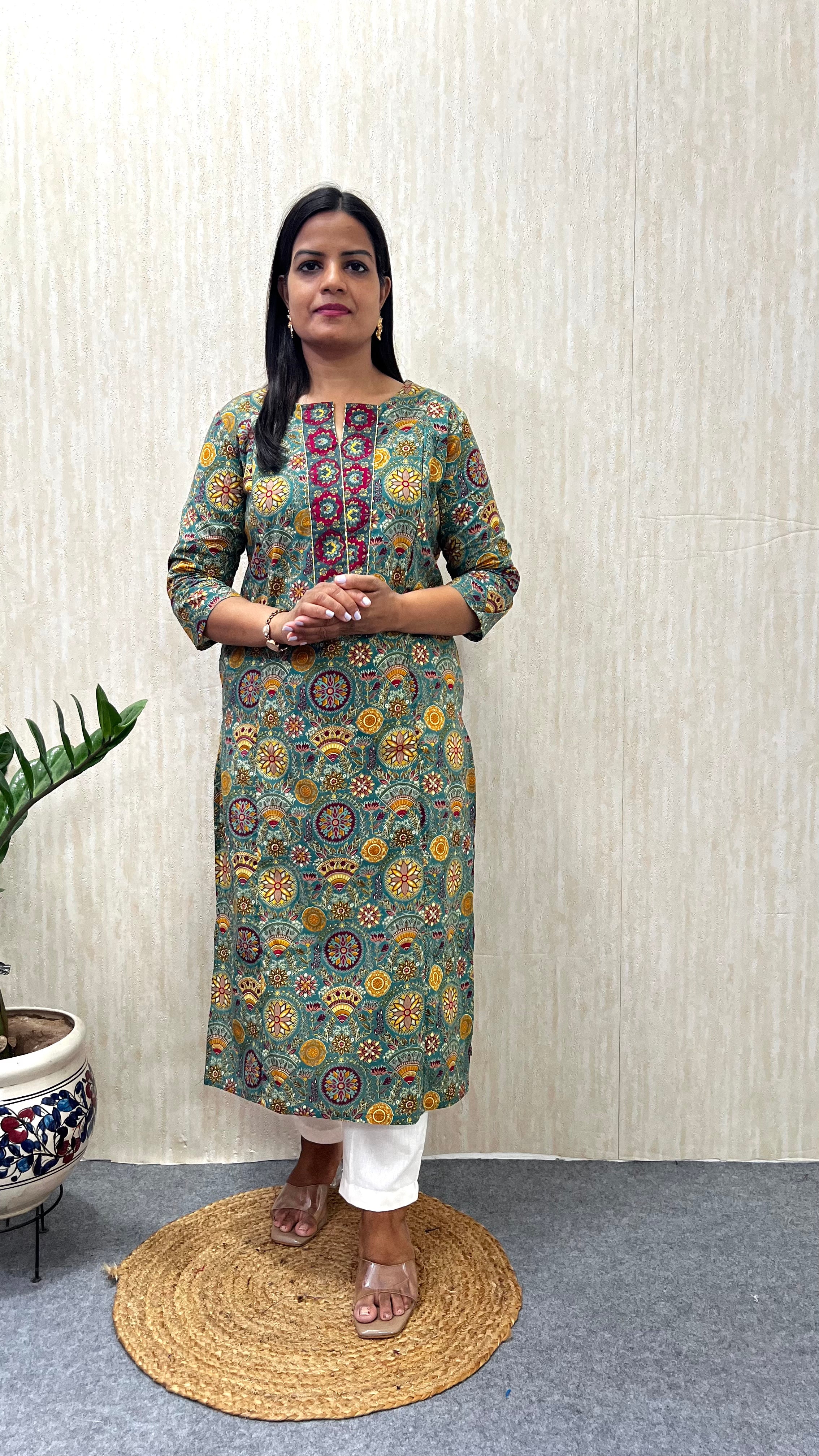 MUMZHUG Pure Cotton Jaipuri Print Feeding Kurta โ Emerald Green | Maternity & Nursing Wear