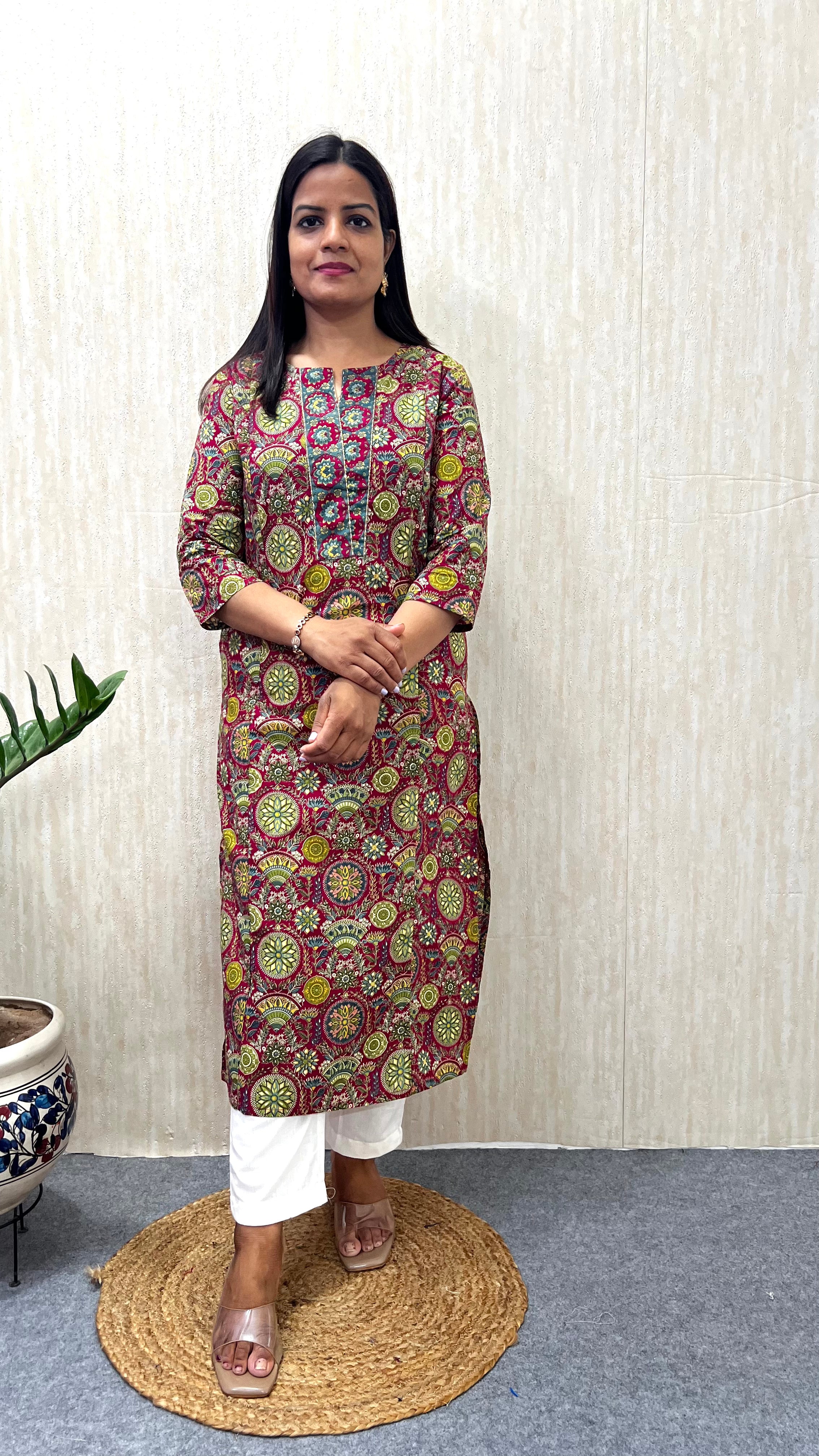 MUMZHUG Pure Cotton Jaipuri Print Feeding Kurta – Rani Pink | Maternity & Nursing Wear