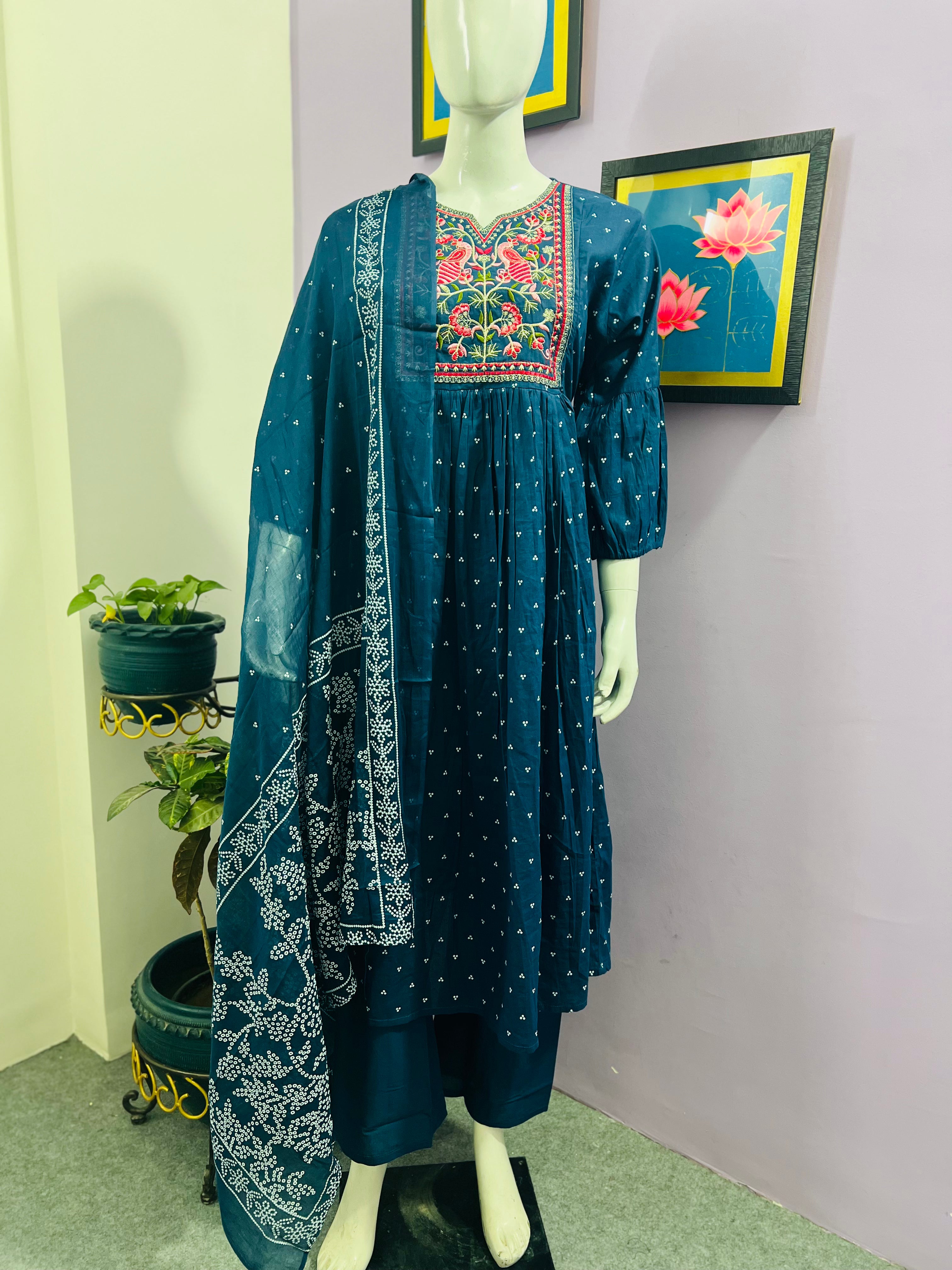 Cotton Embroidered Kurta Set For Feeding and Maternity Purpose