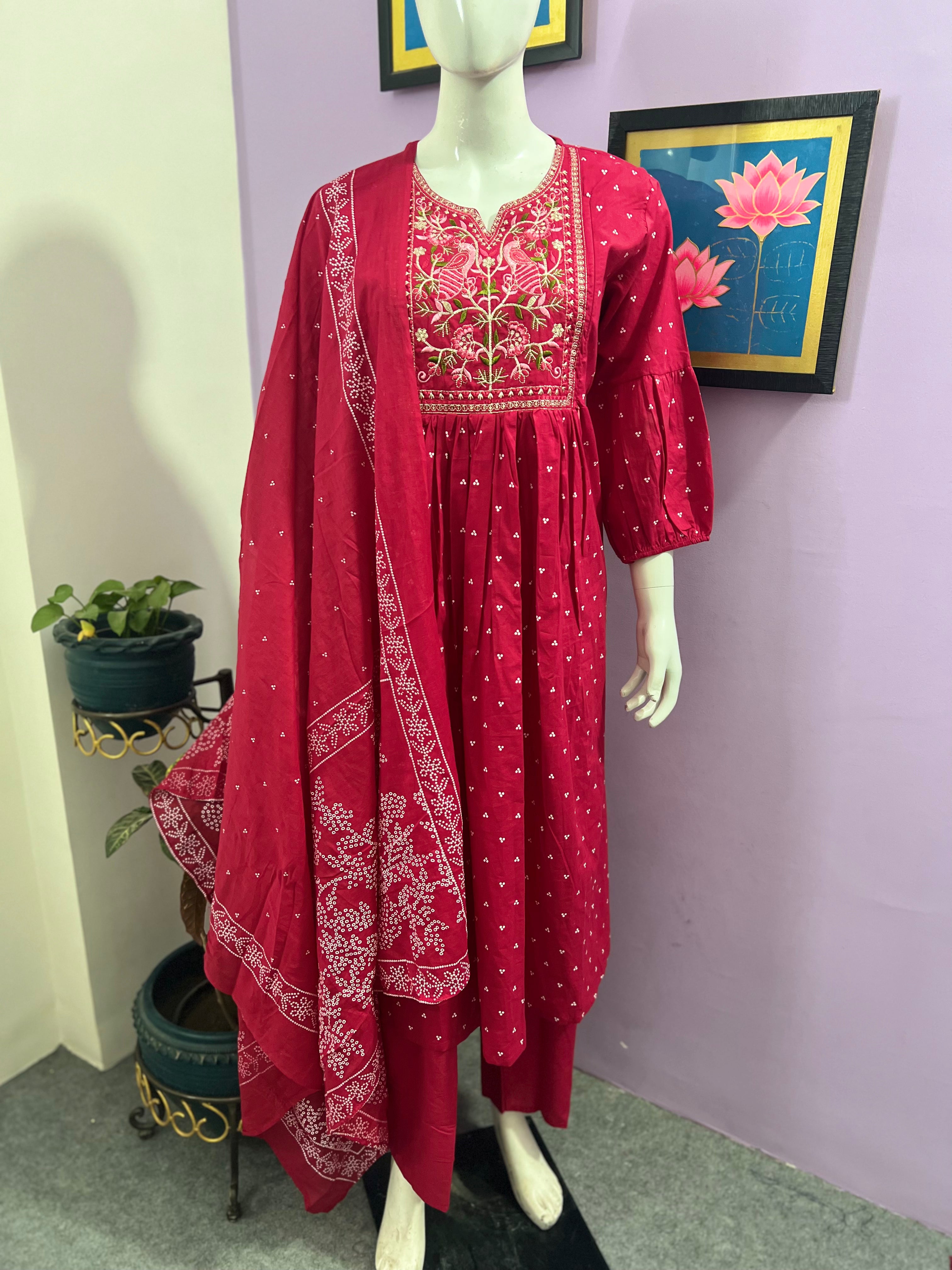 Cotton Embroidered Kurta Set For Feeding and Maternity Purpose