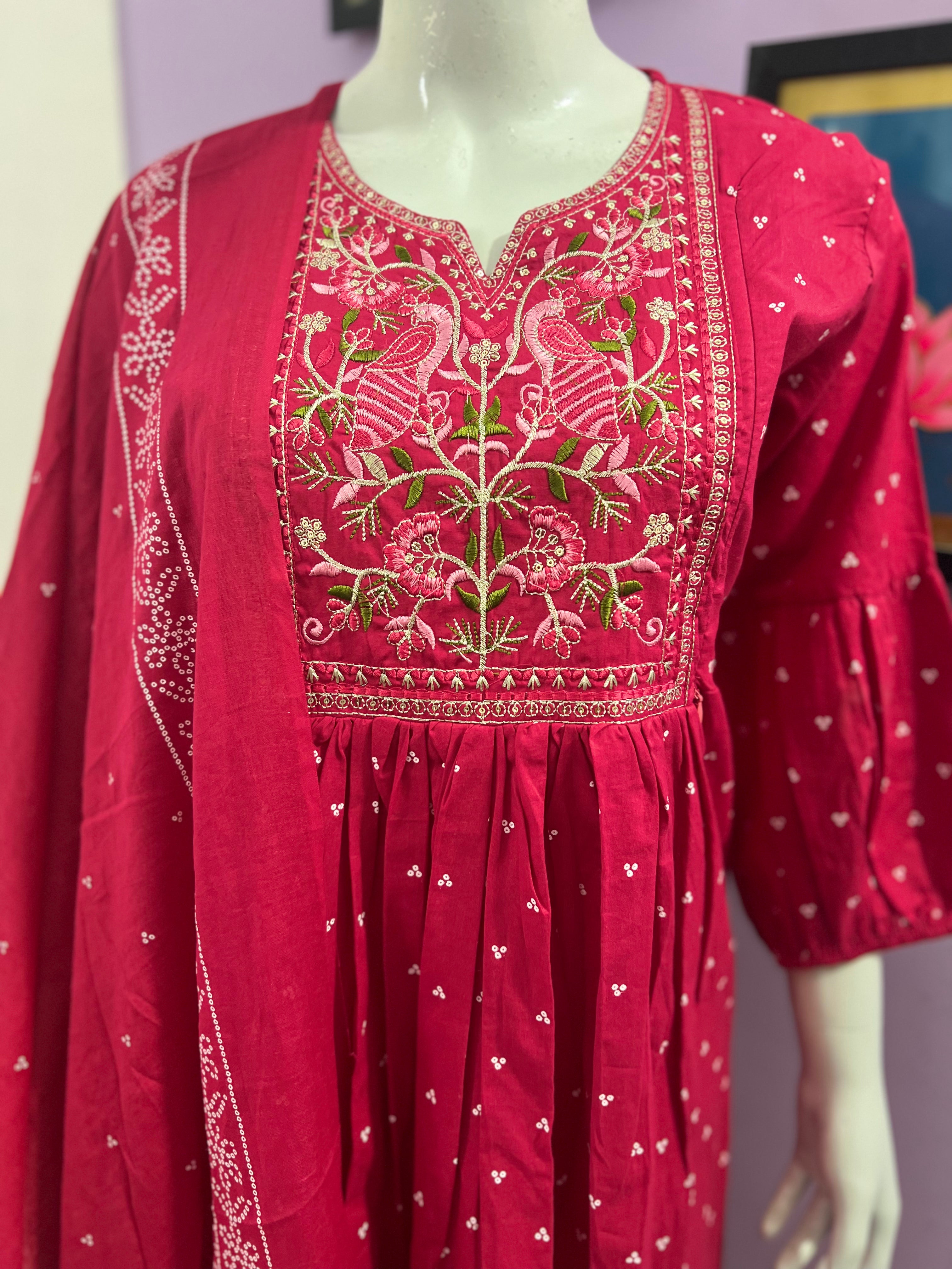 Cotton Embroidered Kurta Set For Feeding and Maternity Purpose