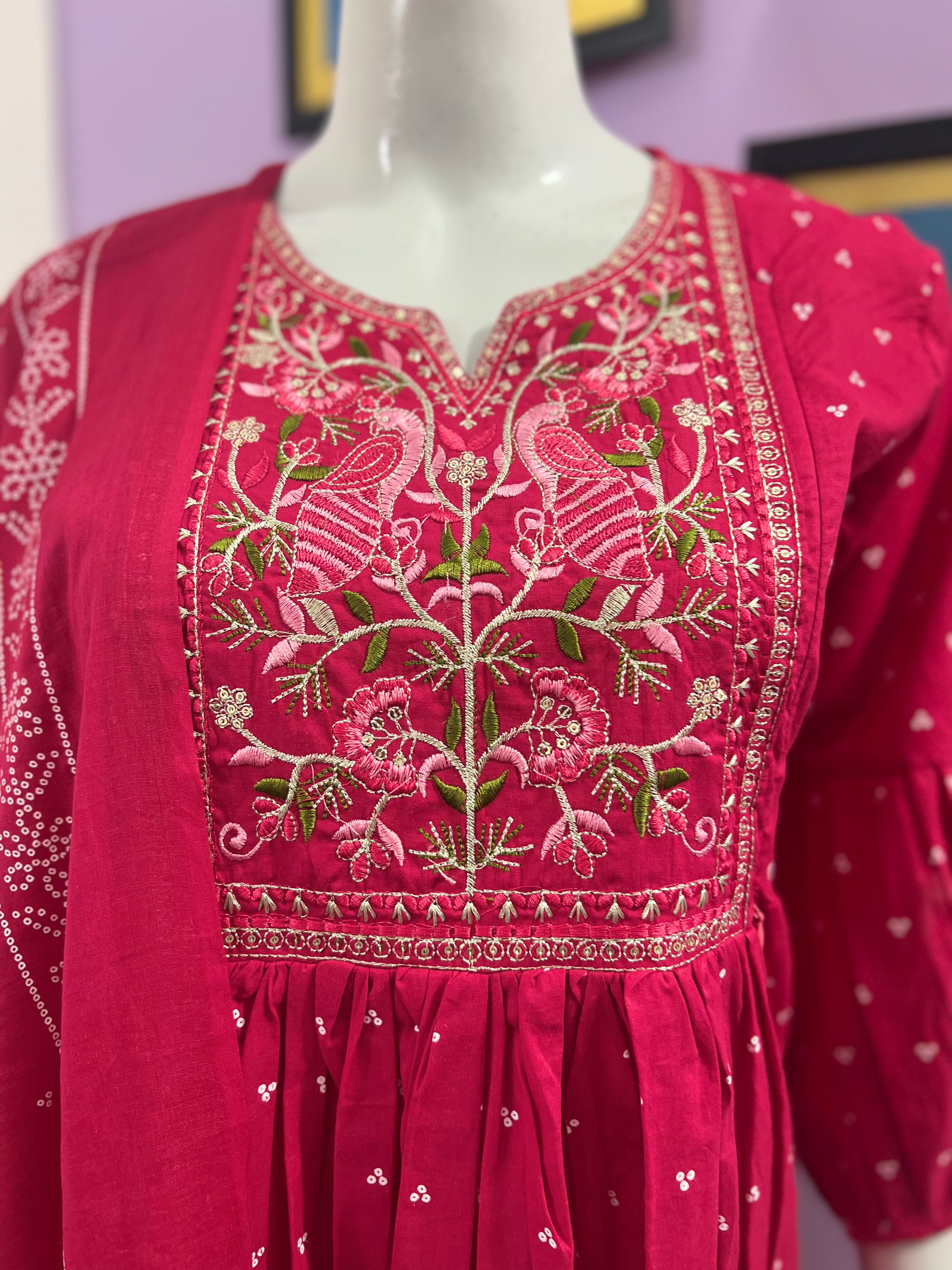 Cotton Embroidered Kurta Set For Feeding and Maternity Purpose
