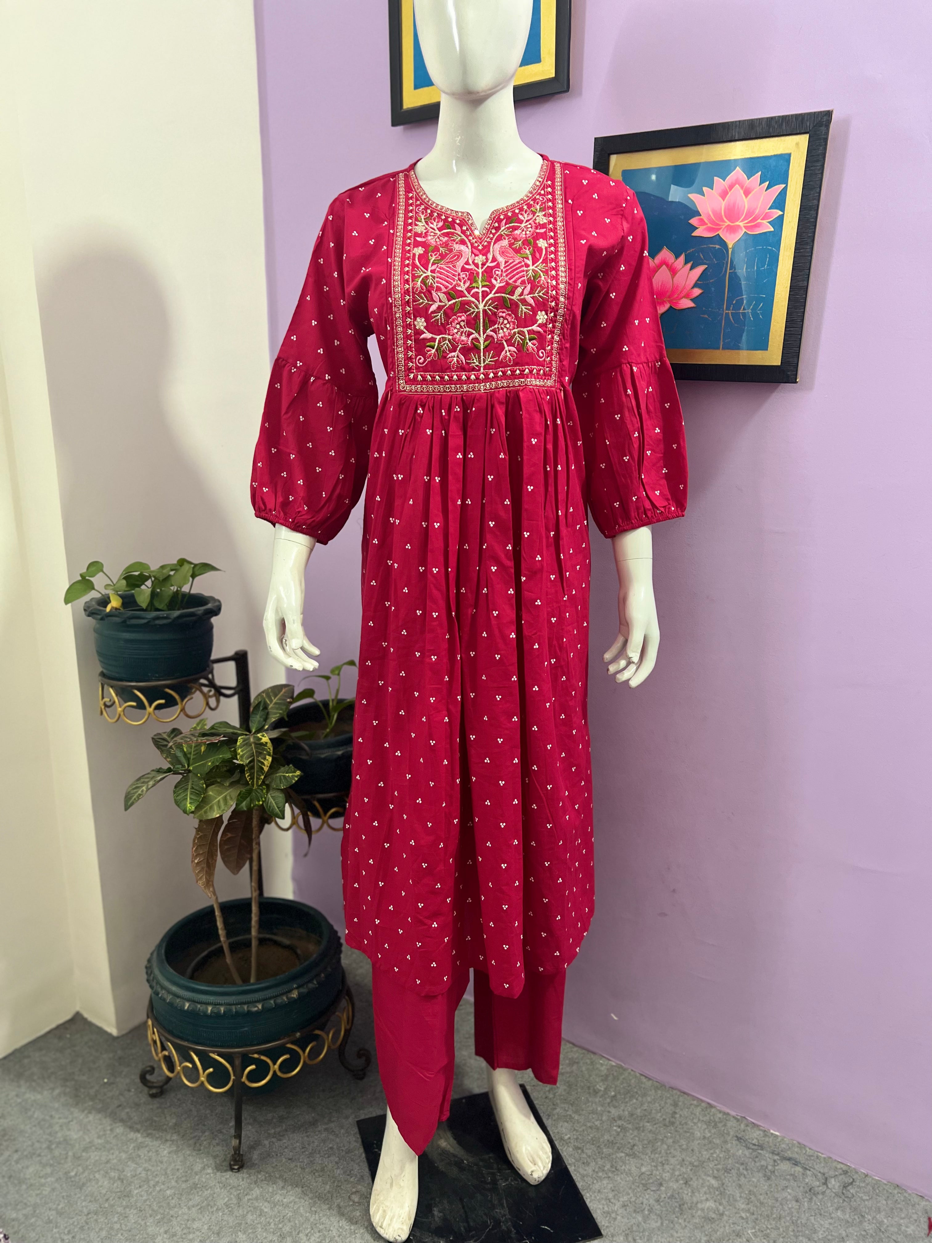 Cotton Embroidered Kurta Set For Feeding and Maternity Purpose