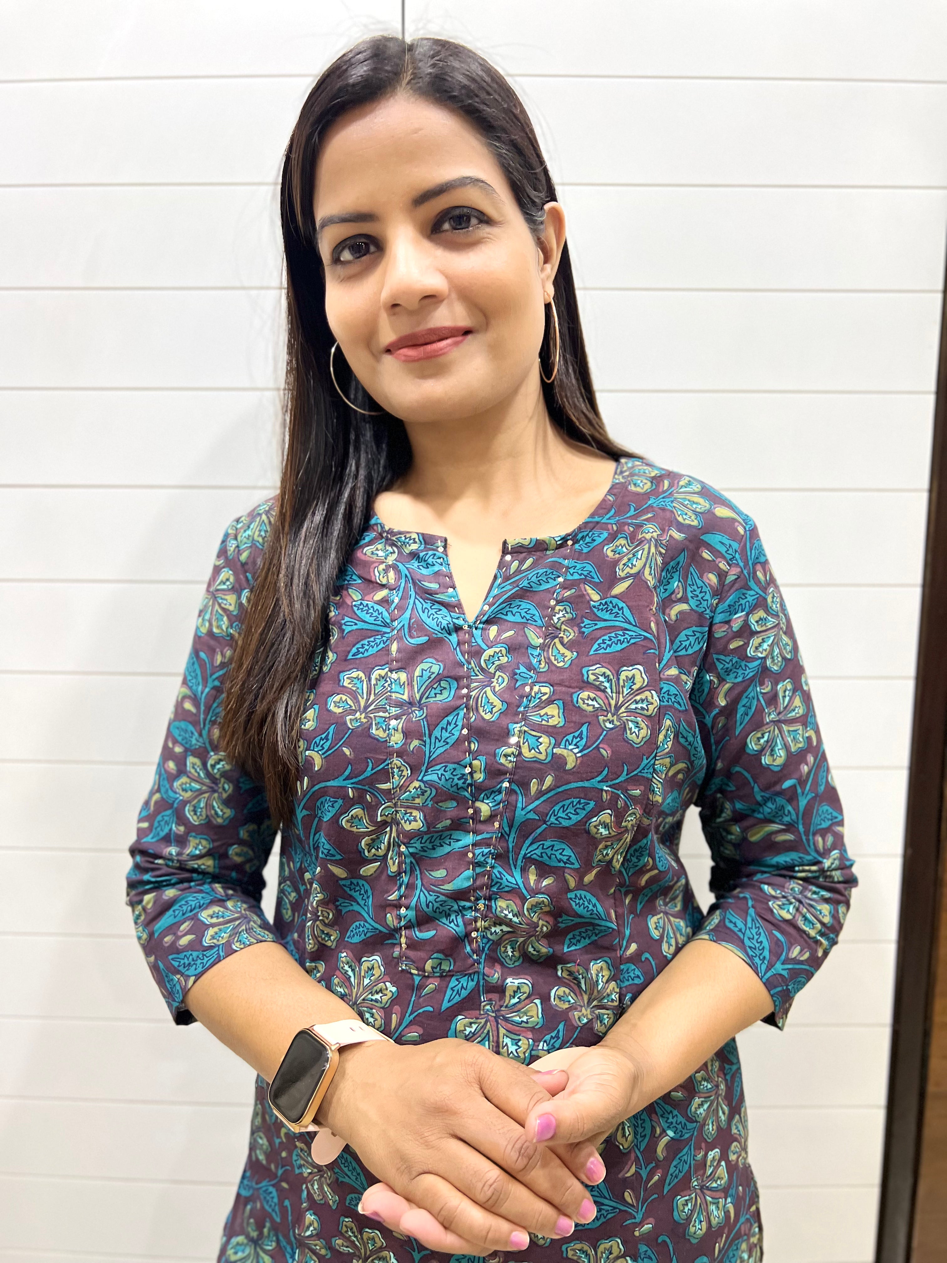 Mumzhug Pure Handblock Cotton Printed Feeding Kurta with Both Sided Feeding Zipper