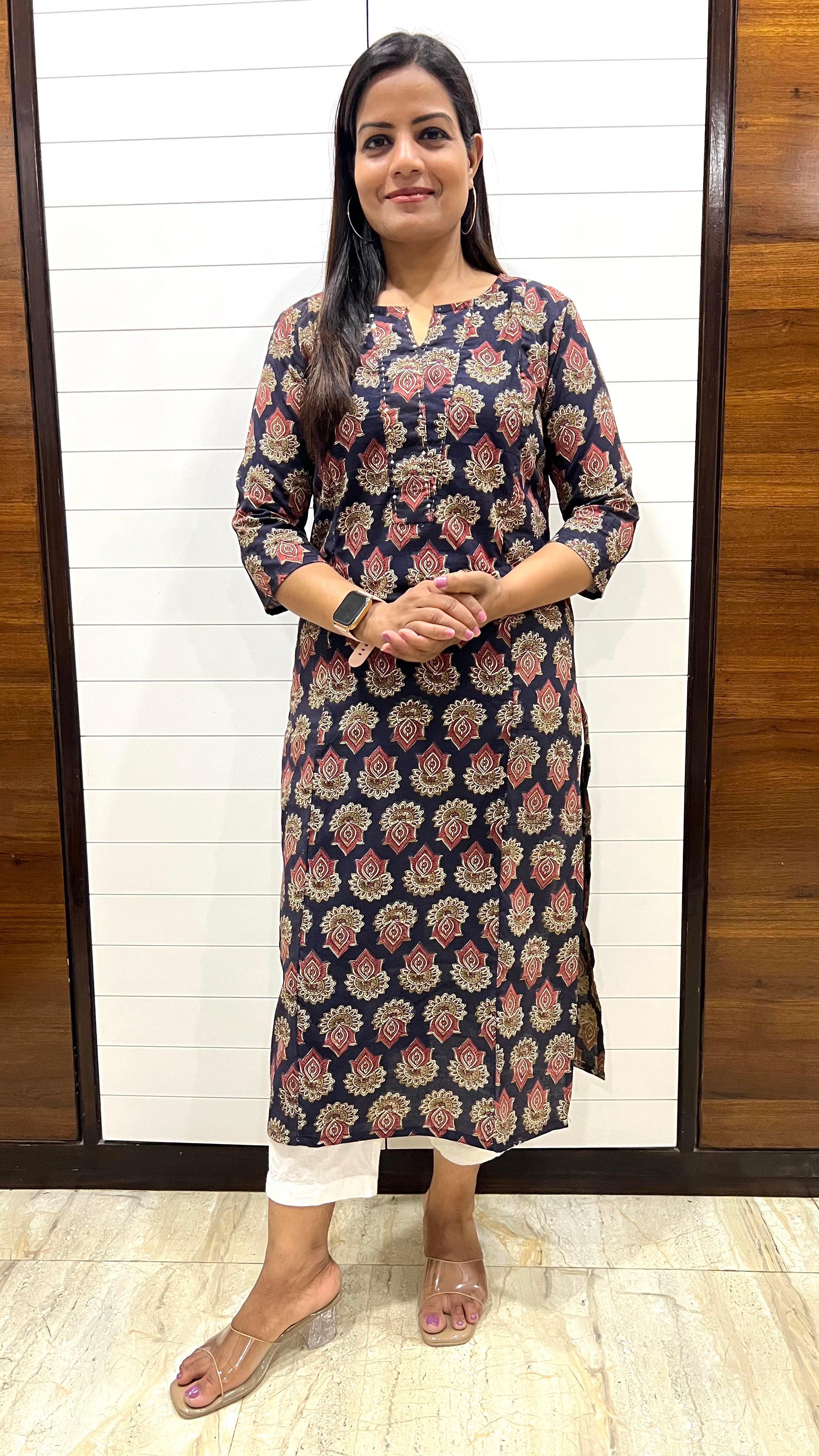 Mumzhug Pure Handblock Cotton Printed Feeding Kurta with Both Sided Feeding Zipper