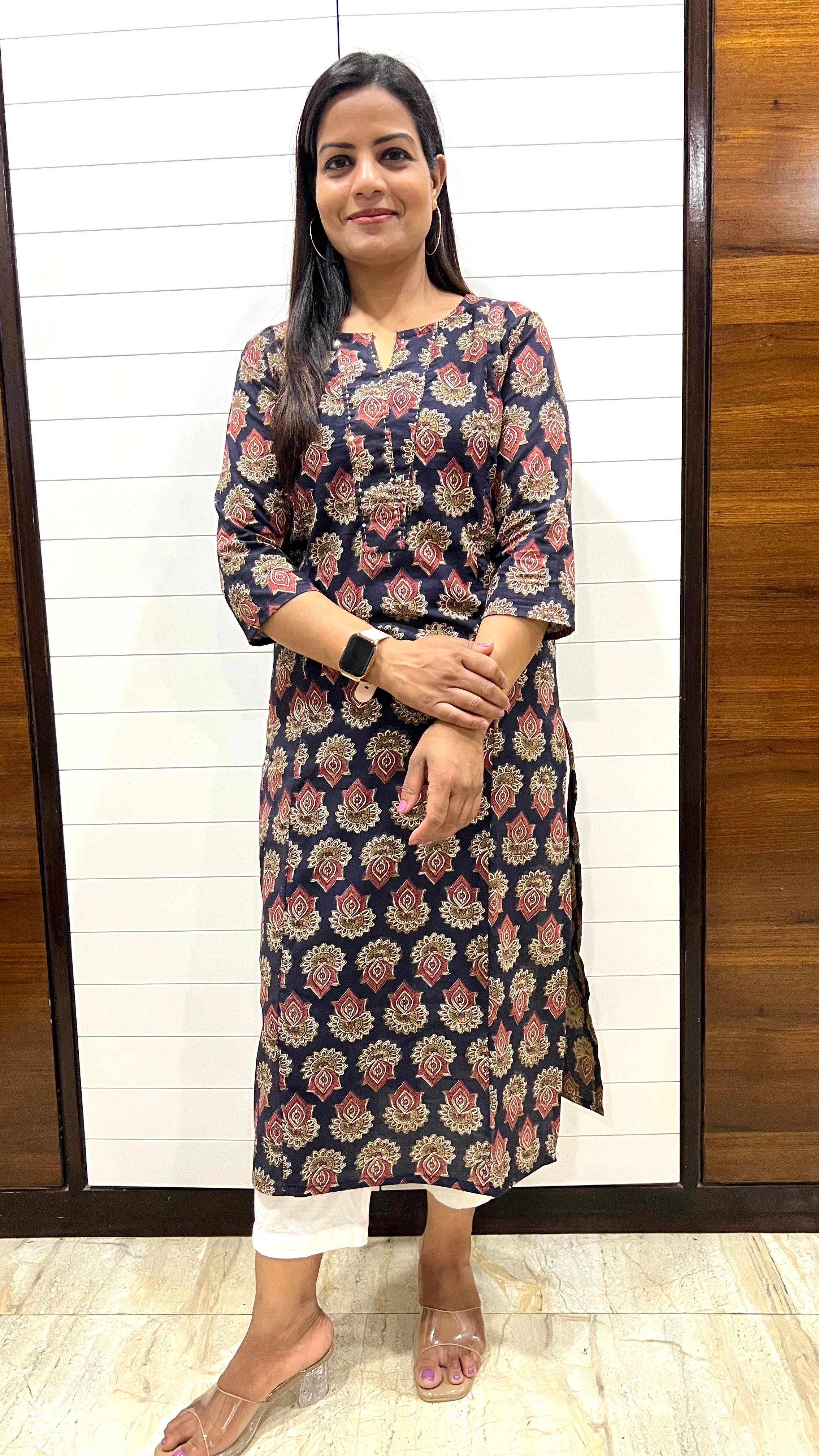 Mumzhug Pure Handblock Cotton Printed Feeding Kurta with Both Sided Feeding Zipper