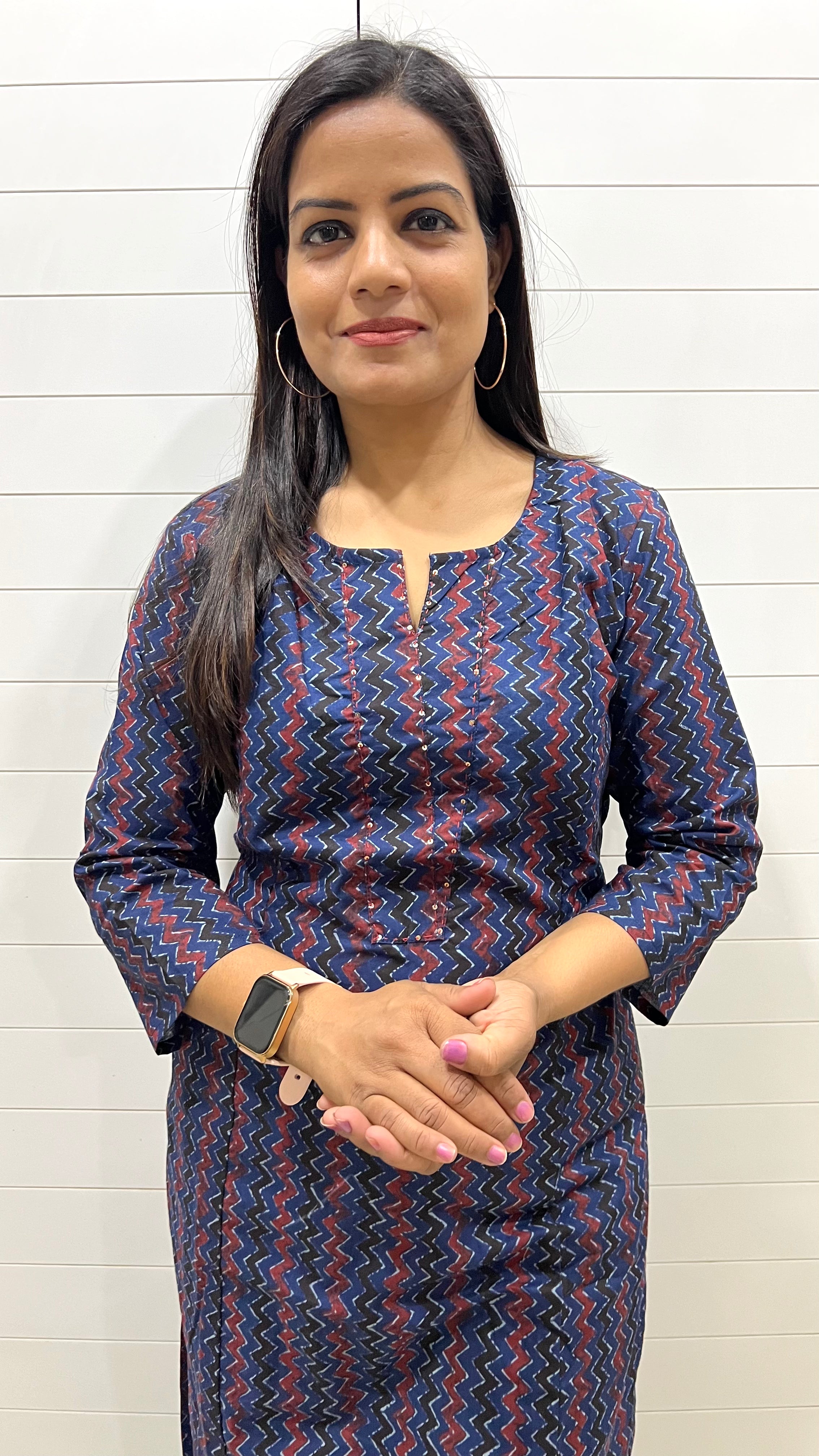 Mumzhug Pure Cotton Navy Blue Colored Printed Feeding Kurta