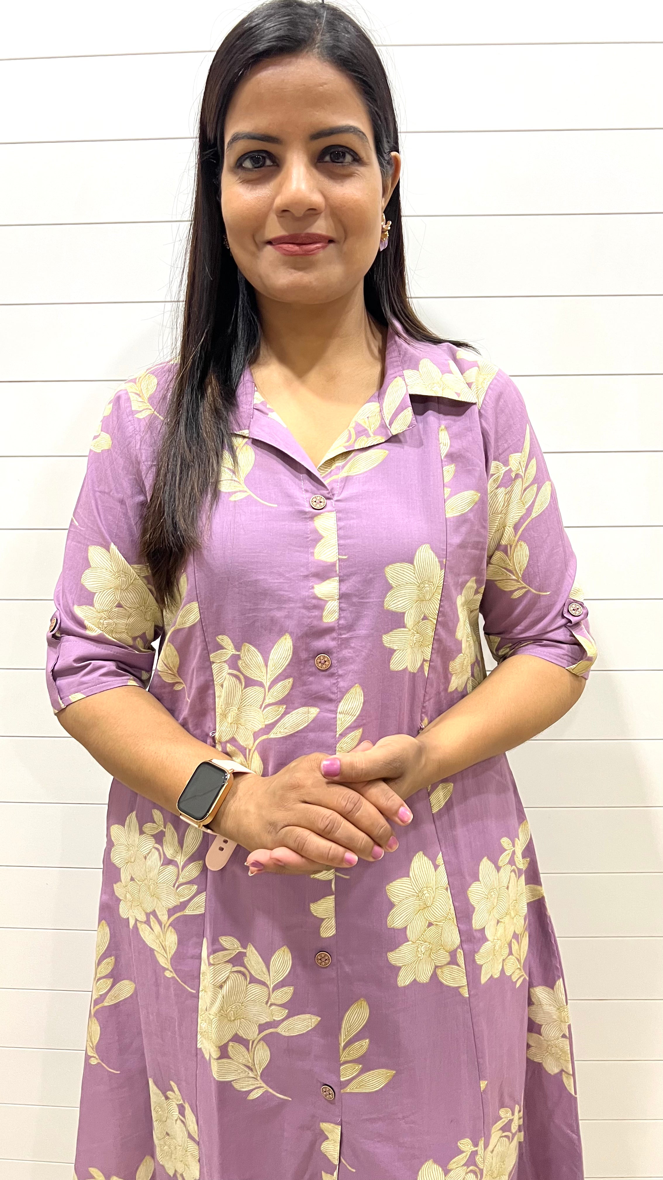 Mumzhug Pure Cotton Lavendar Colored Feeding A-line Cord Set with Side Pocket