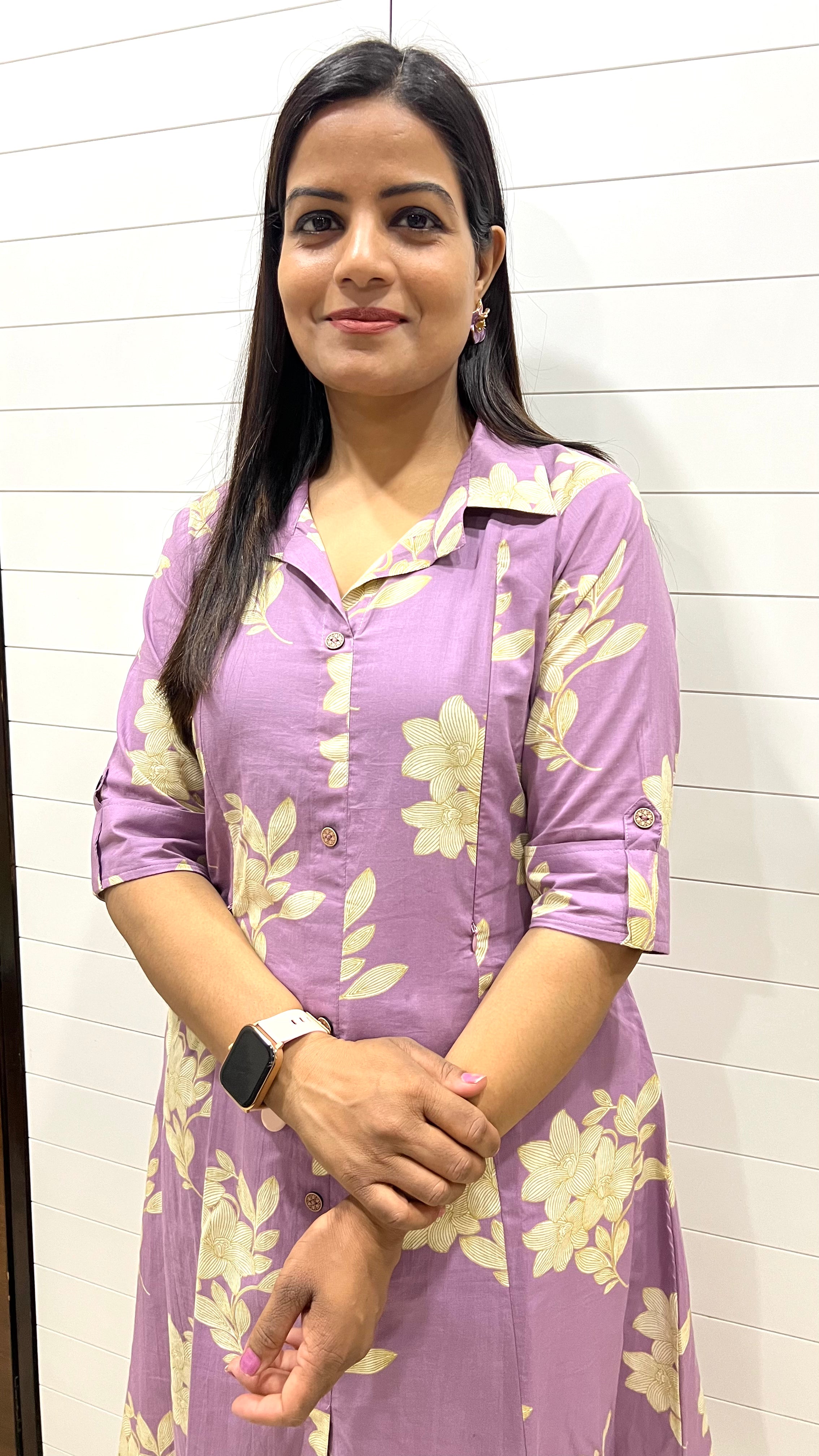 Mumzhug Pure Cotton Lavendar Colored Feeding A-line Cord Set with Side Pocket