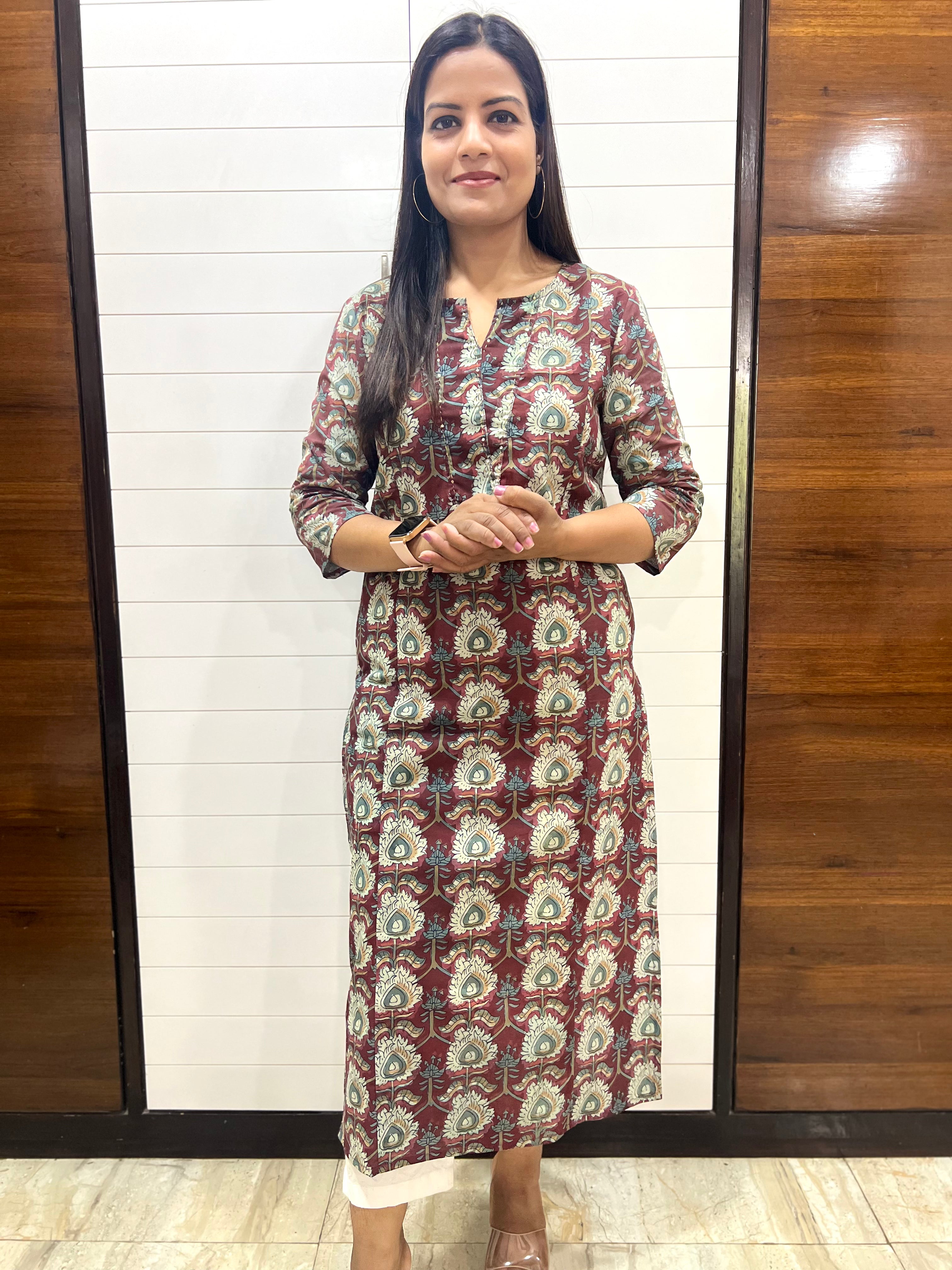 Mumzhug Pure Handblock Cotton Printed Feeding Kurta with Both Sided Feeding Zipper