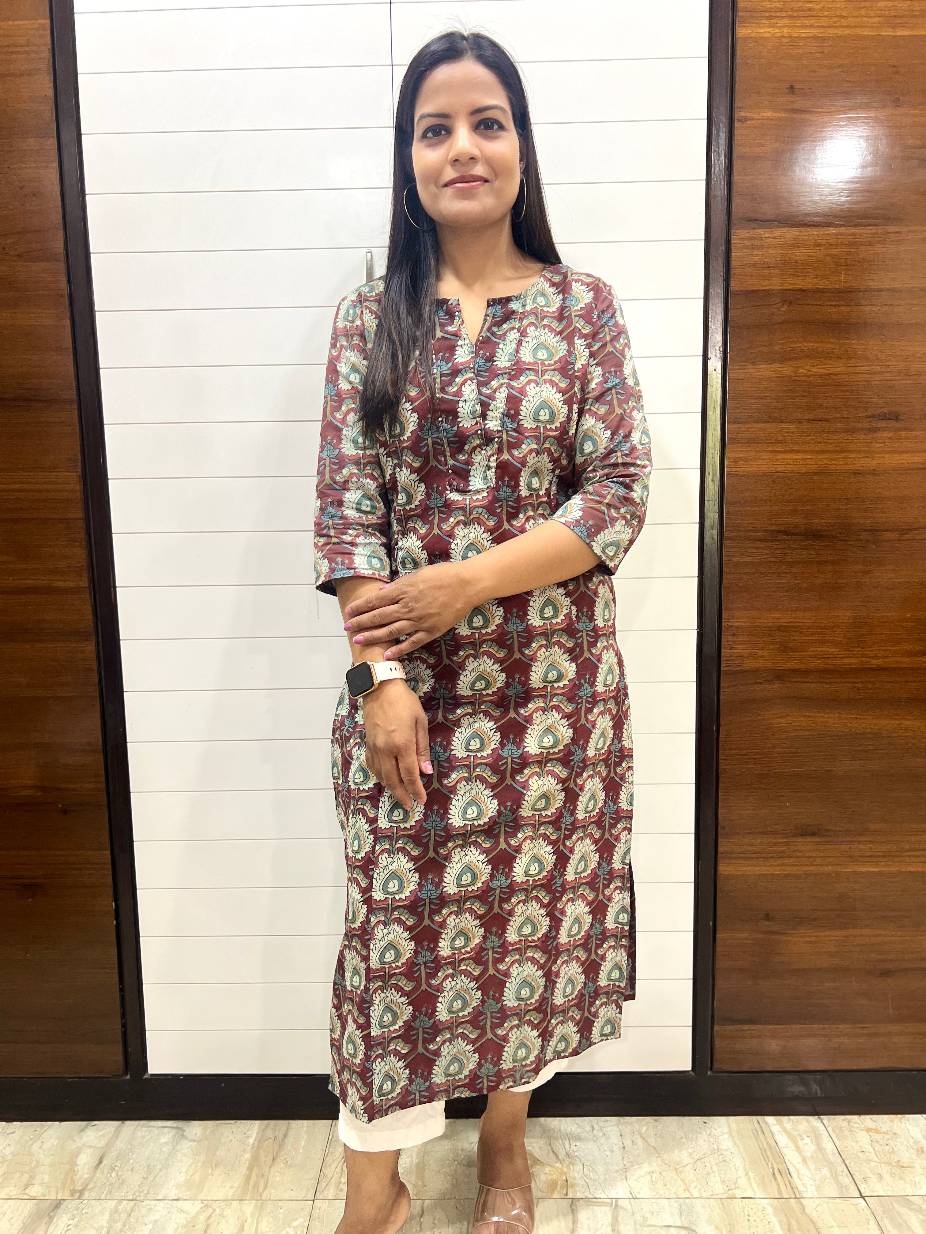 Mumzhug Pure Handblock Cotton Printed Feeding Kurta with Both Sided Feeding Zipper