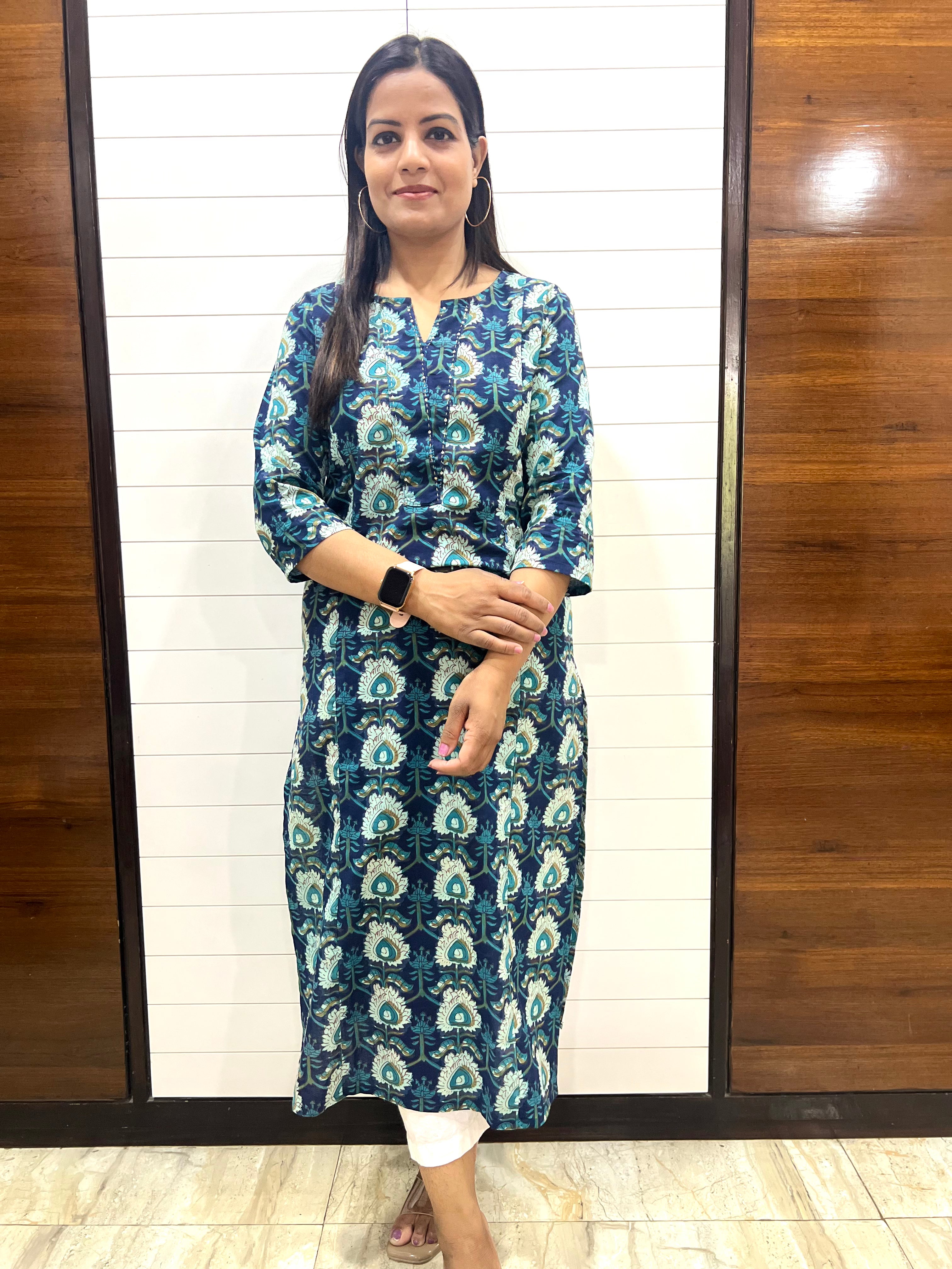 Mumzhug Pure Handblock Cotton Printed Feeding Kurta with Both Sided Feeding Zipper