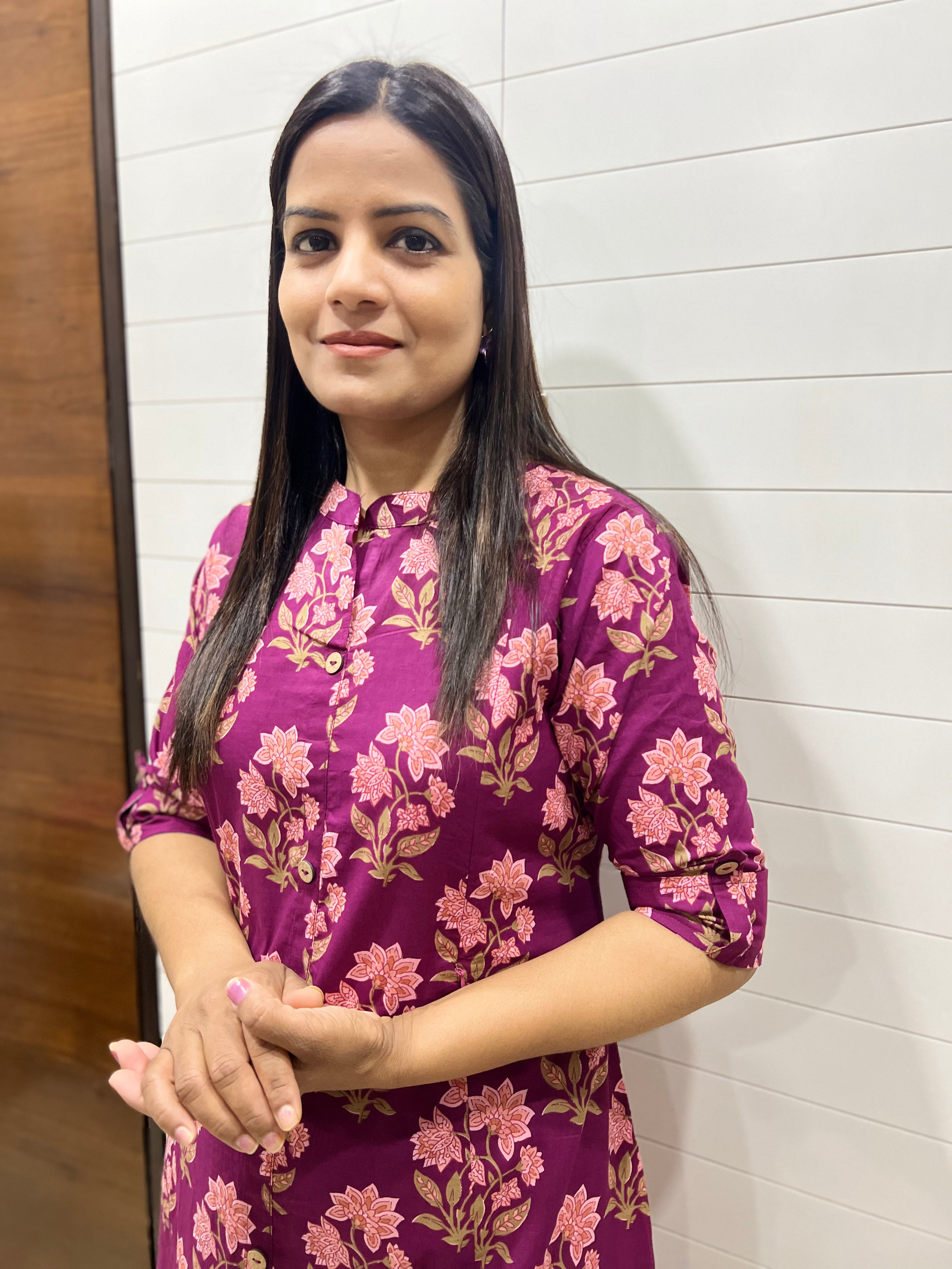 Lavendar Floral Pure Cotton Printed Feeding Kurta and Pant Set