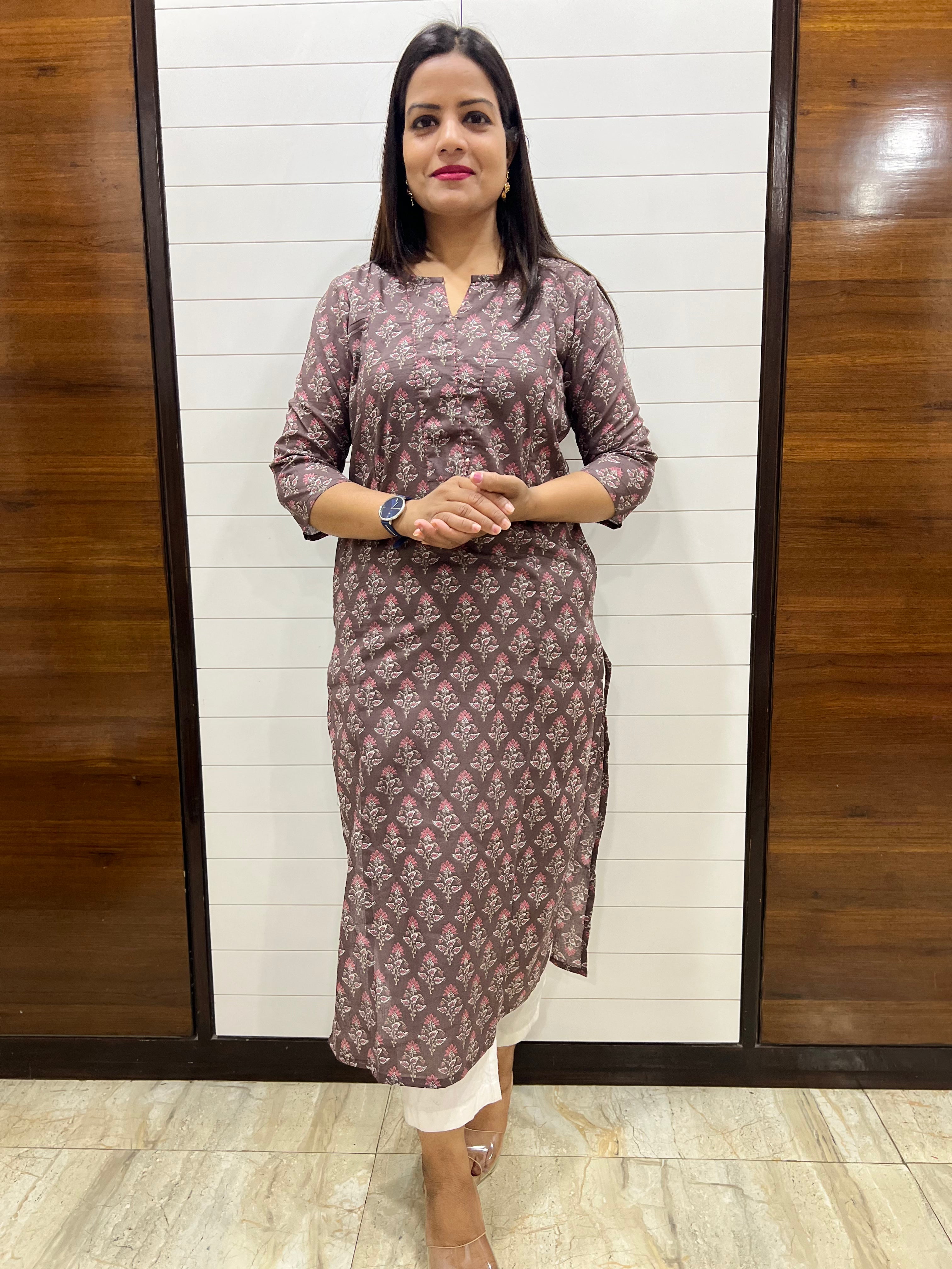 Mumzhug Pure Cotton Grey Jaipuri Printed Feeding Kurta