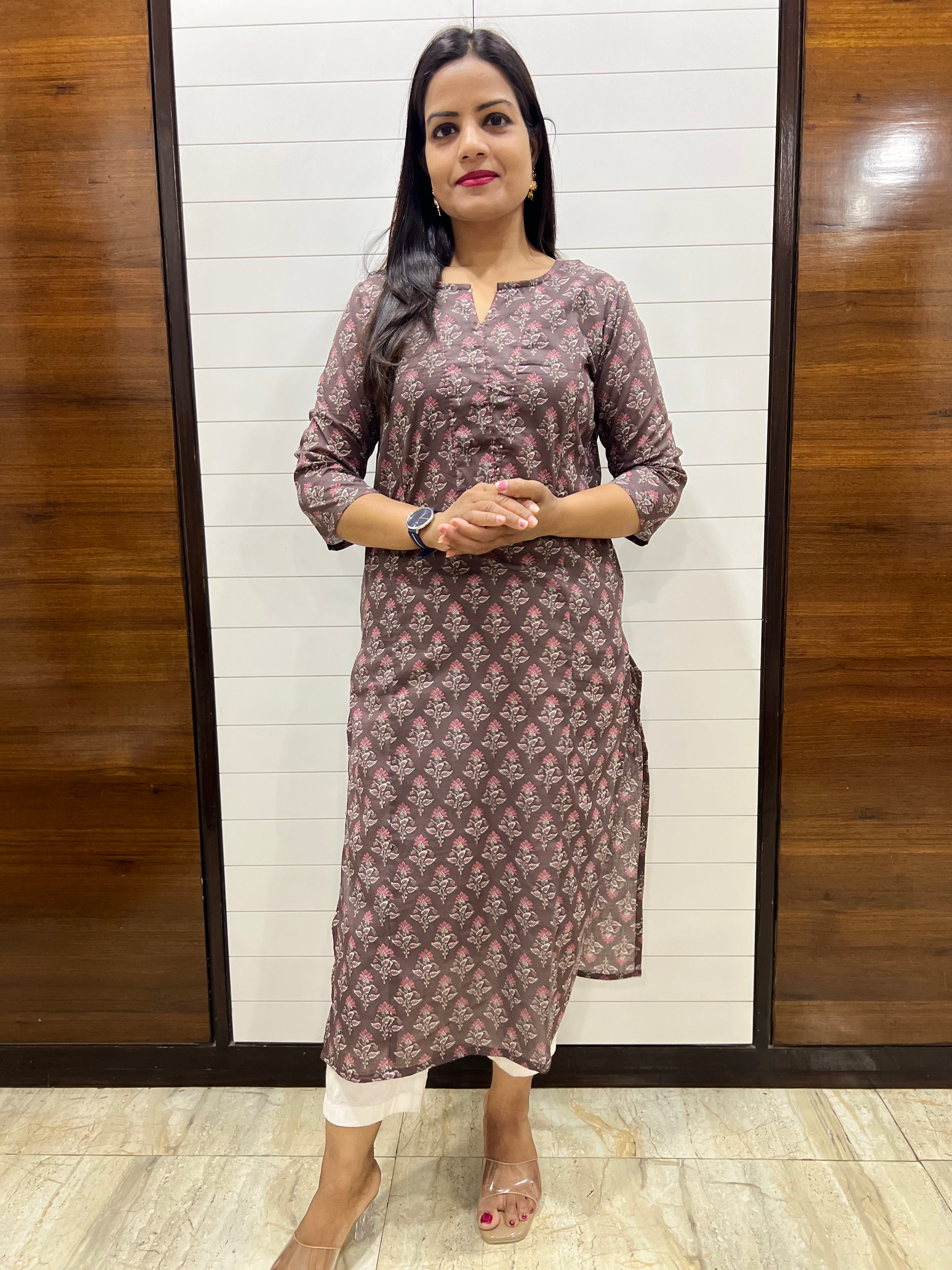 Mumzhug Pure Cotton Grey Jaipuri Printed Feeding Kurta