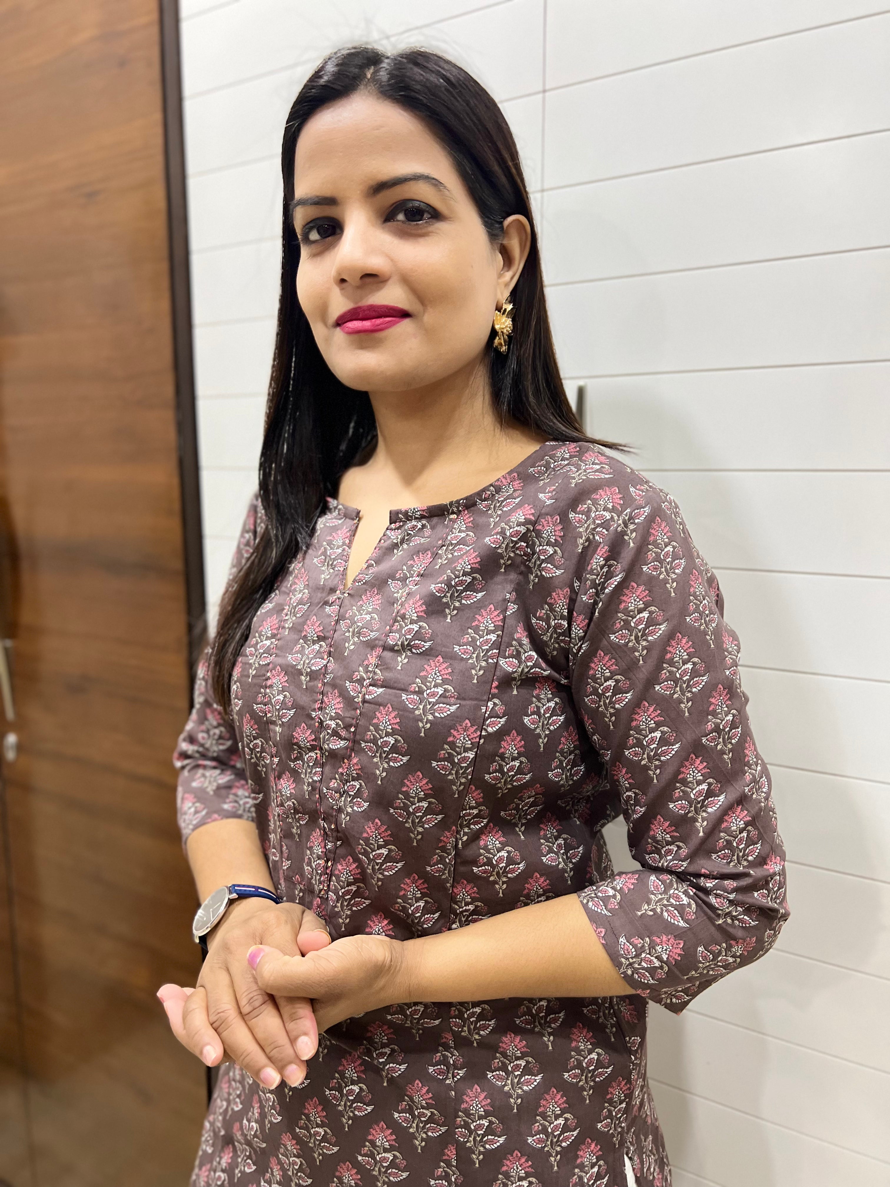 Mumzhug Pure Cotton Grey Jaipuri Printed Feeding Kurta