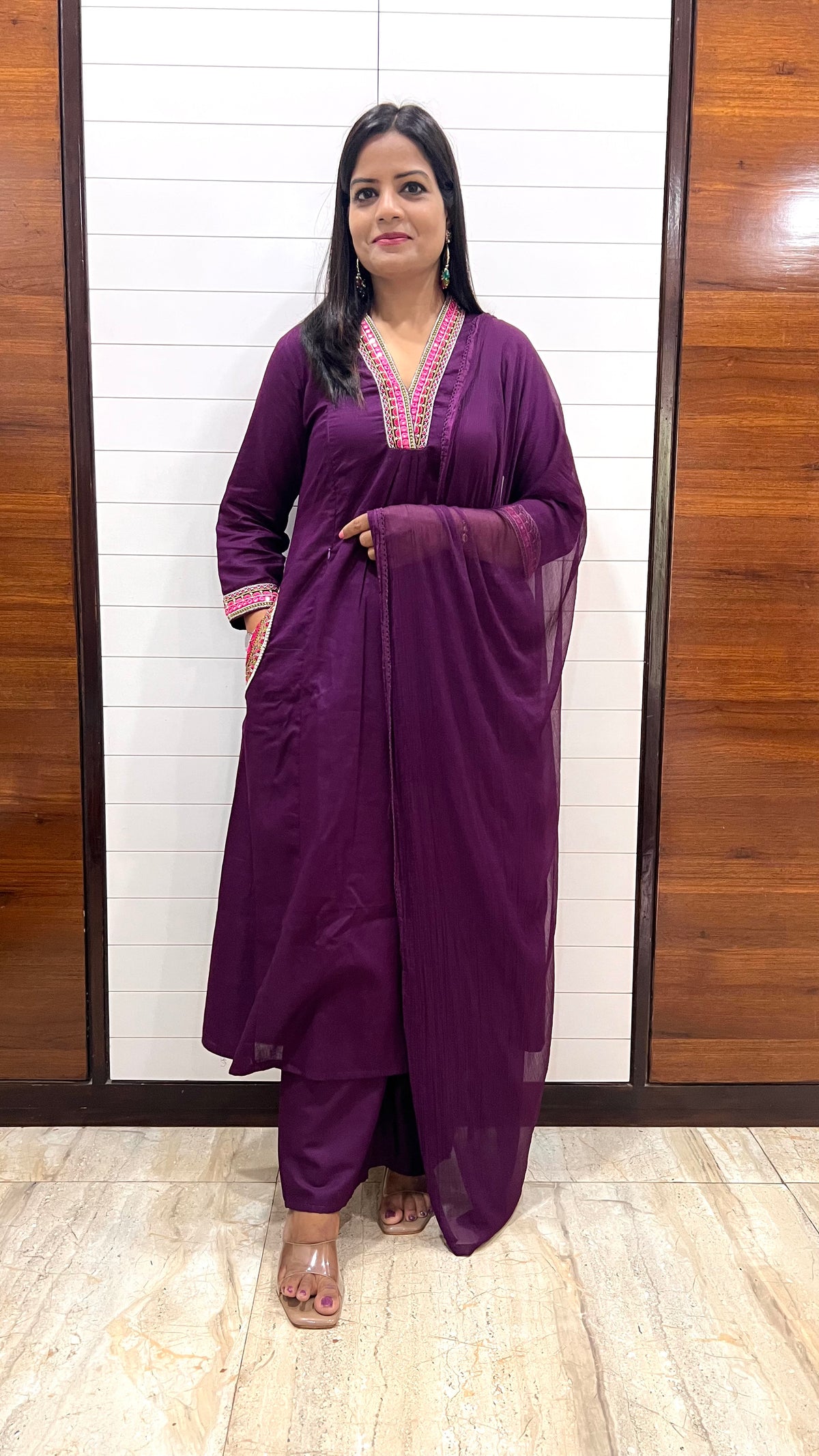 MUMZHUG Pure Cotton Wine Embroidered Feeding & Maternity Kurta Pant with Chiffon Dupatta Set | Nursing Wear for Moms | Dispatch Starts from 10TH OCTOBER
