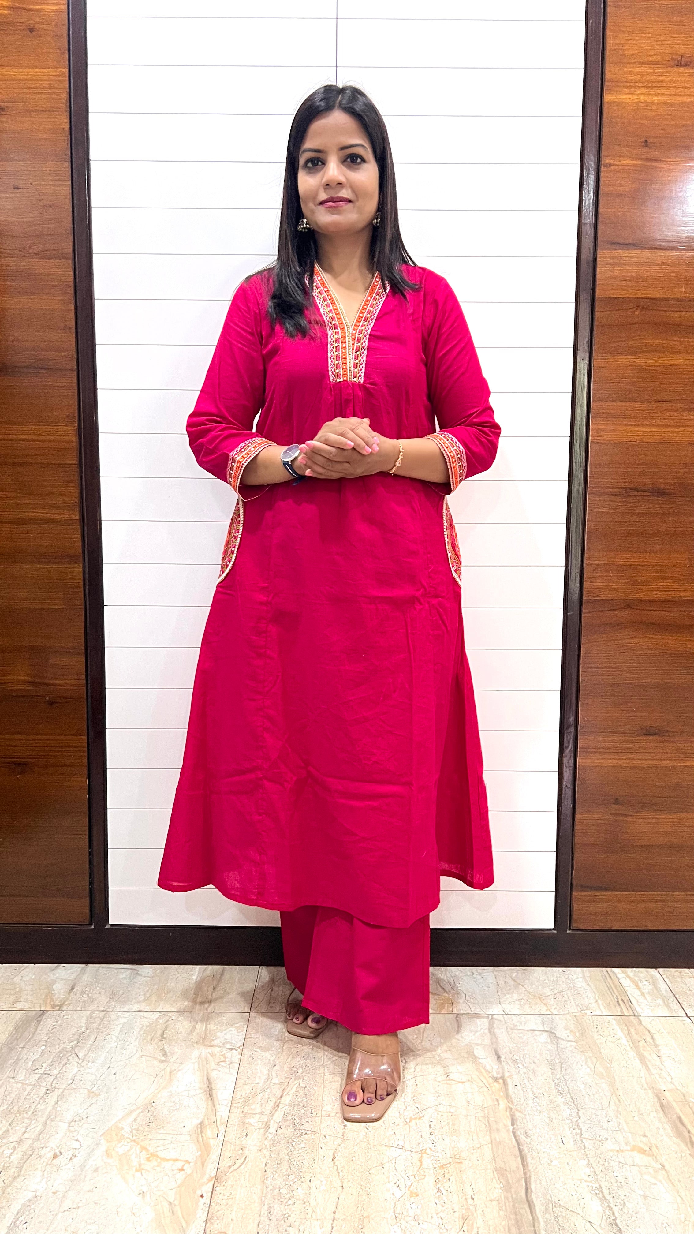 MUMZHUG Pure Cotton Fuchsia Embroidered Feeding & Maternity Kurta Pant with Chiffon Dupatta Set | Soft Nursing Wear | Ready to ship