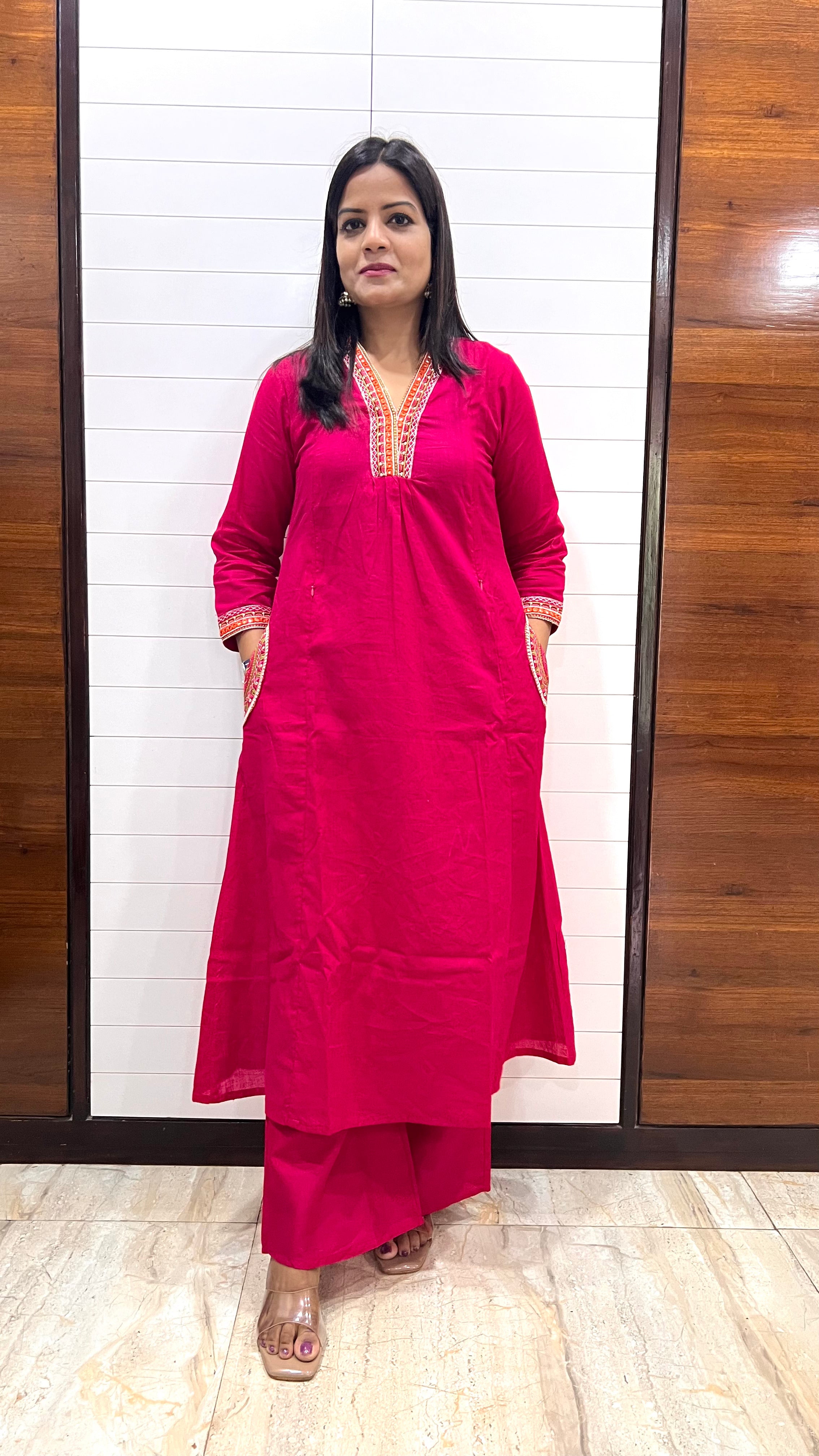 MUMZHUG Pure Cotton Fuchsia Embroidered Feeding & Maternity Kurta Pant with Chiffon Dupatta Set | Soft Nursing Wear | Ready to ship