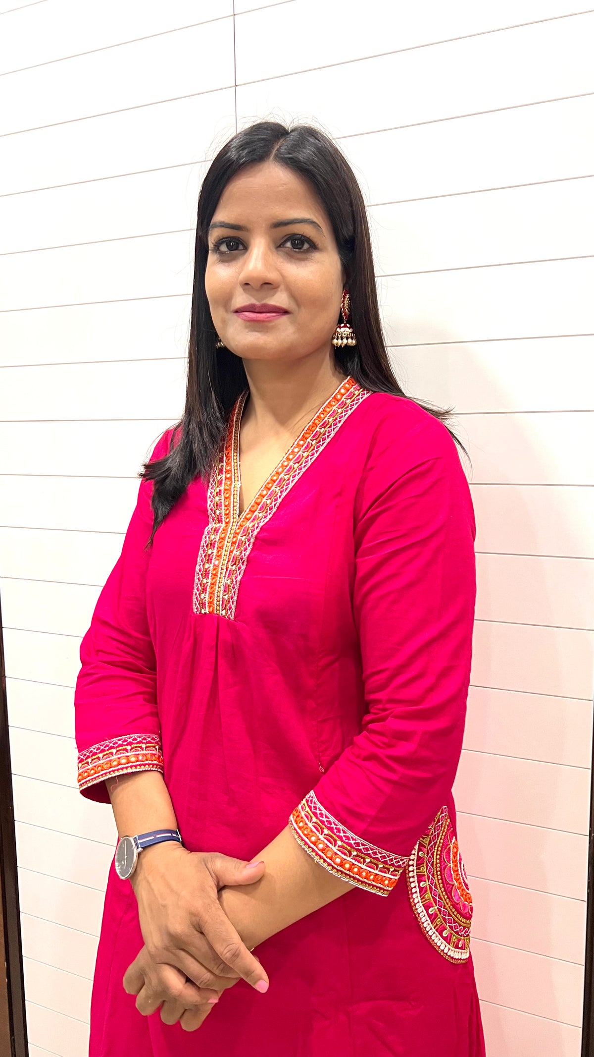 MUMZHUG Pure Cotton Fuchsia Embroidered Feeding & Maternity Kurta Pant with Chiffon Dupatta Set | Soft Nursing Wear | Ready to ship